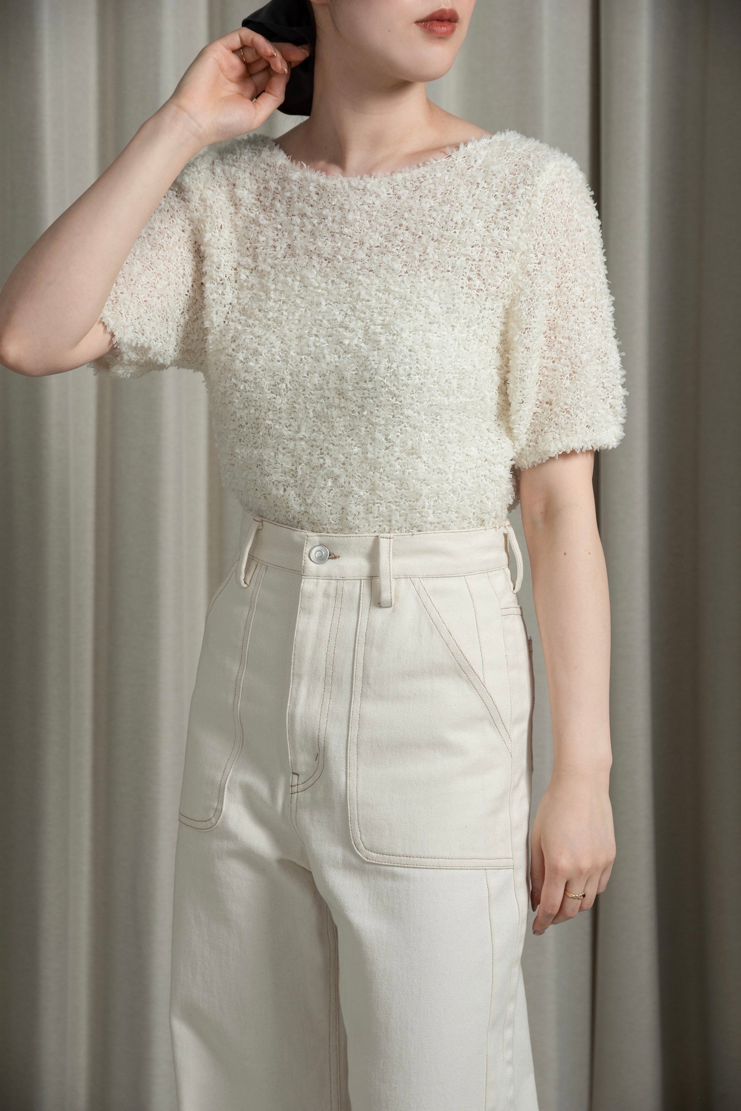 tape yarn short sleeves tops