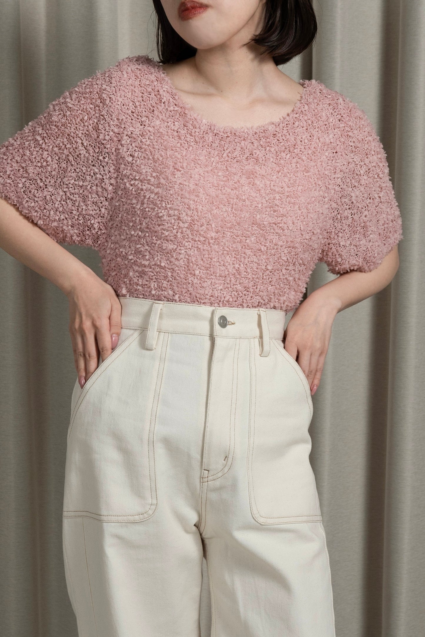 tape yarn short sleeves tops