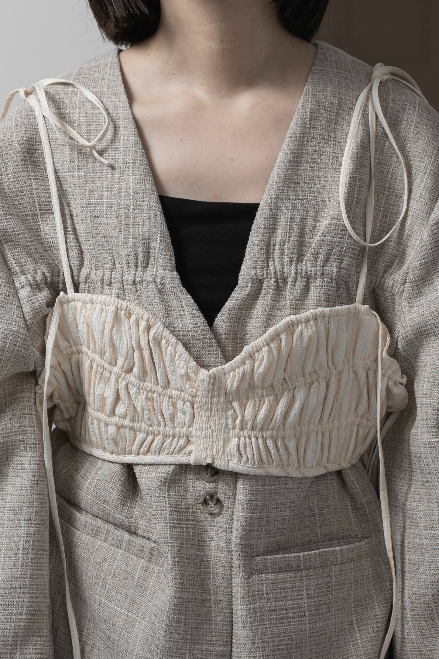 string ribbon gather stripe bustier