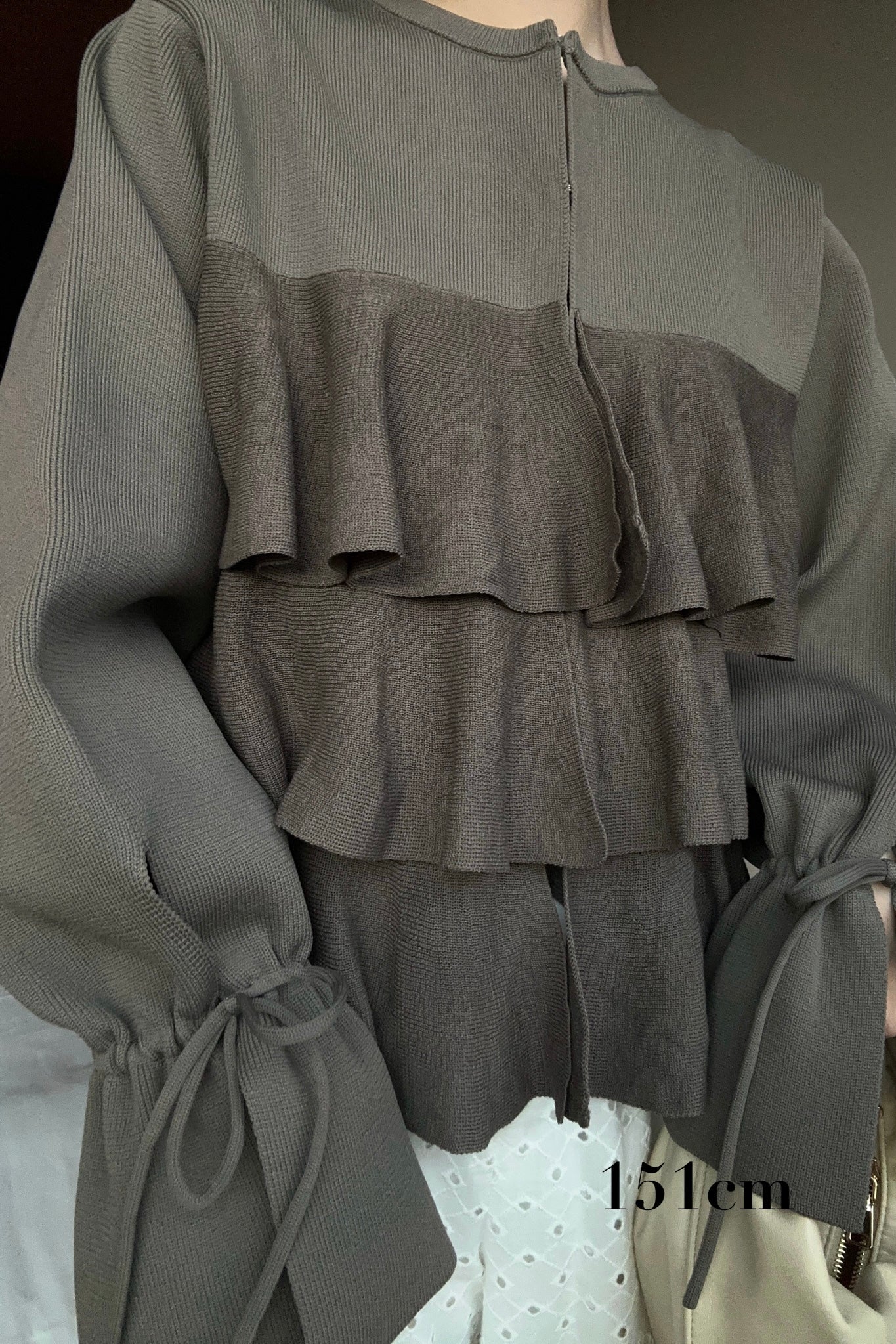 ribbon gather cuffs frill cardigan