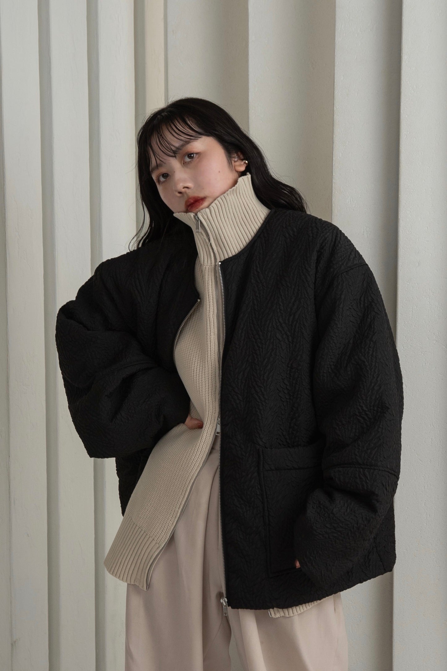 jacquard zip blouson