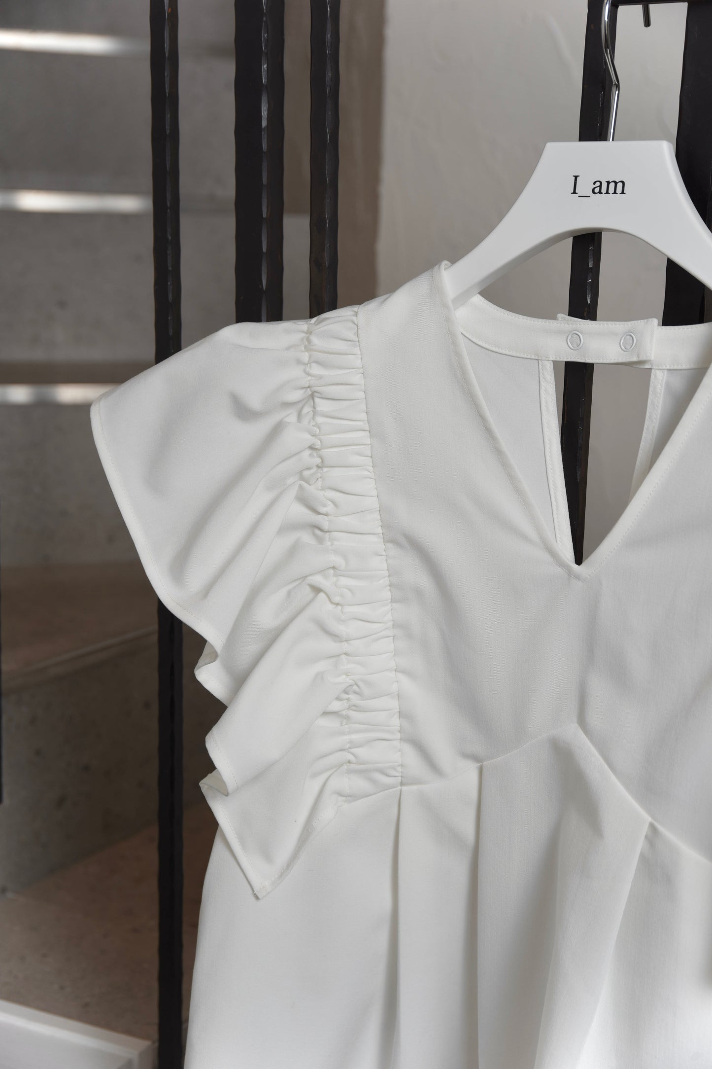 v neck shoulder frill blouse