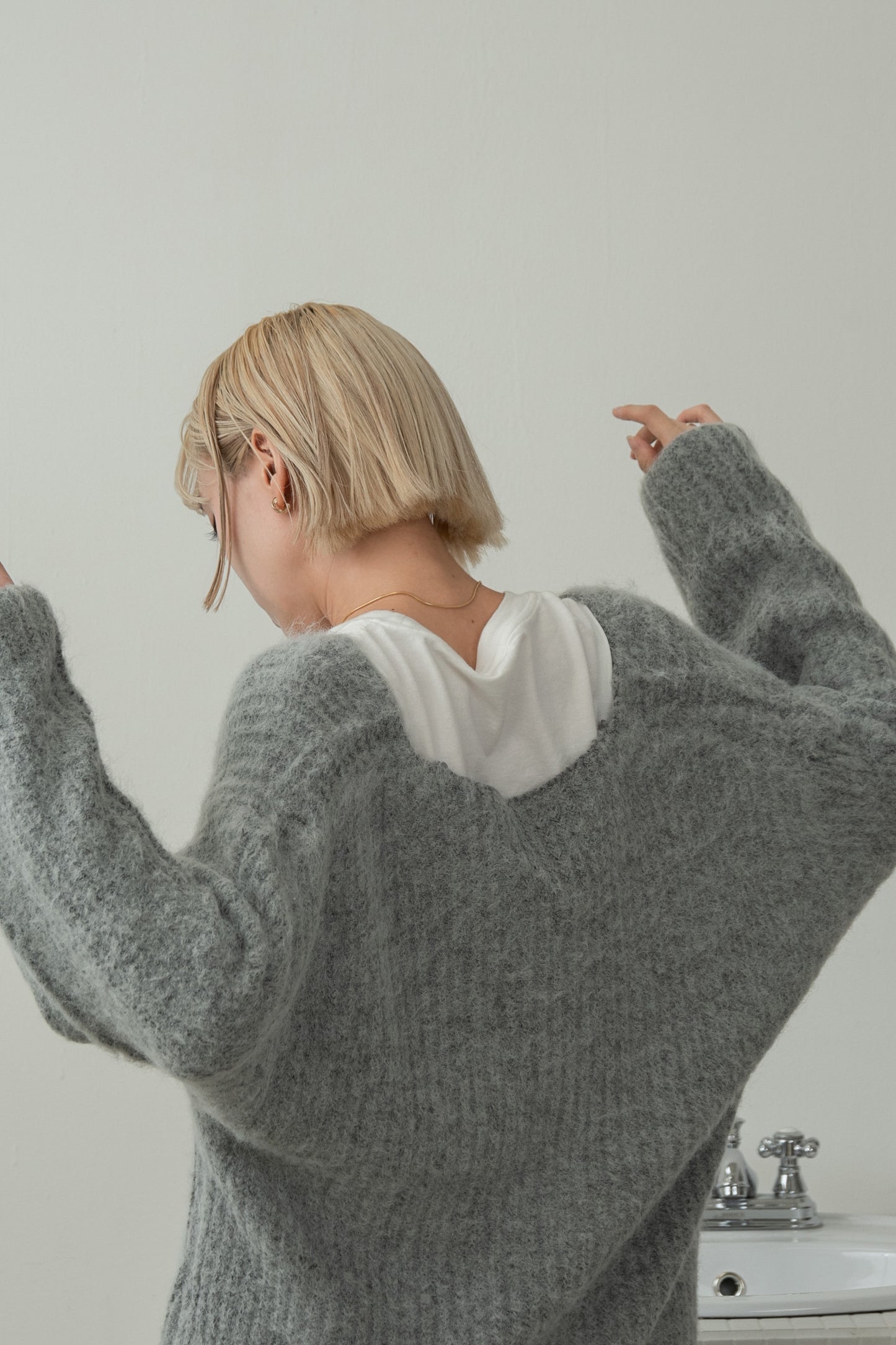shaggy deep v neck knit