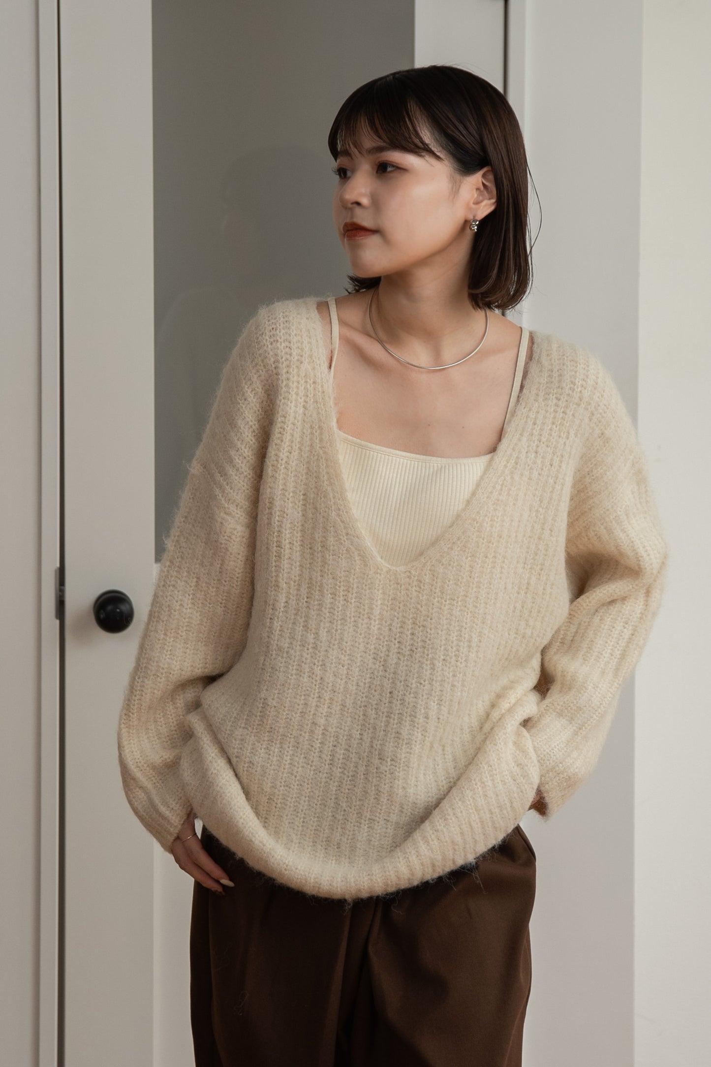 shaggy deep v neck knit
