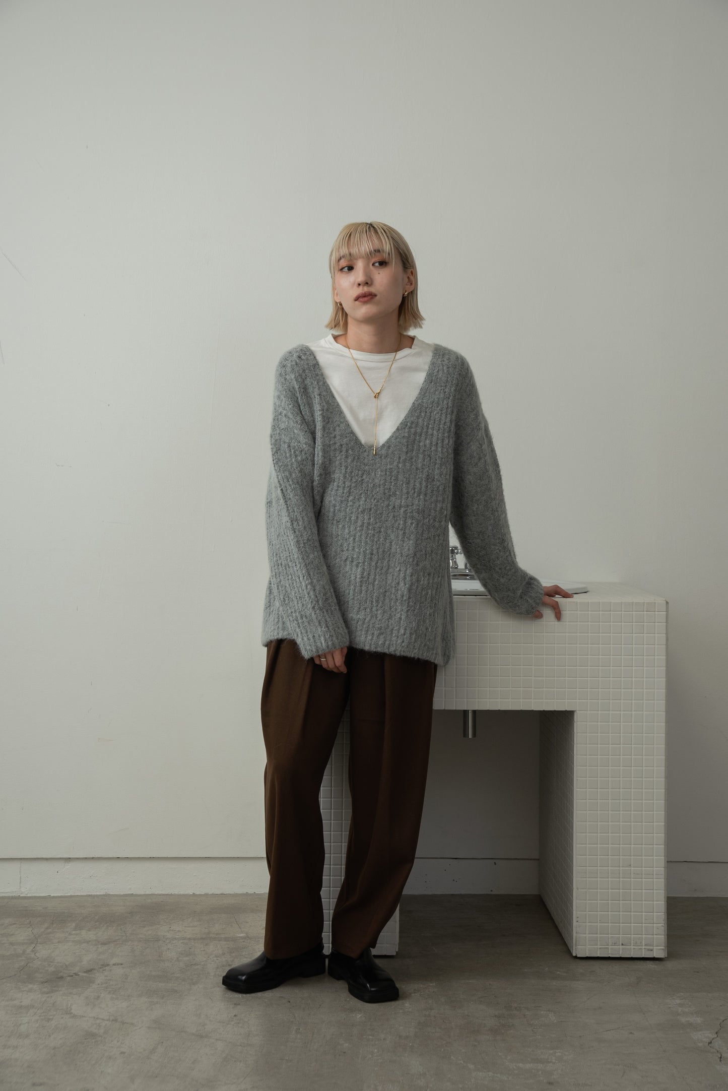 shaggy deep v neck knit