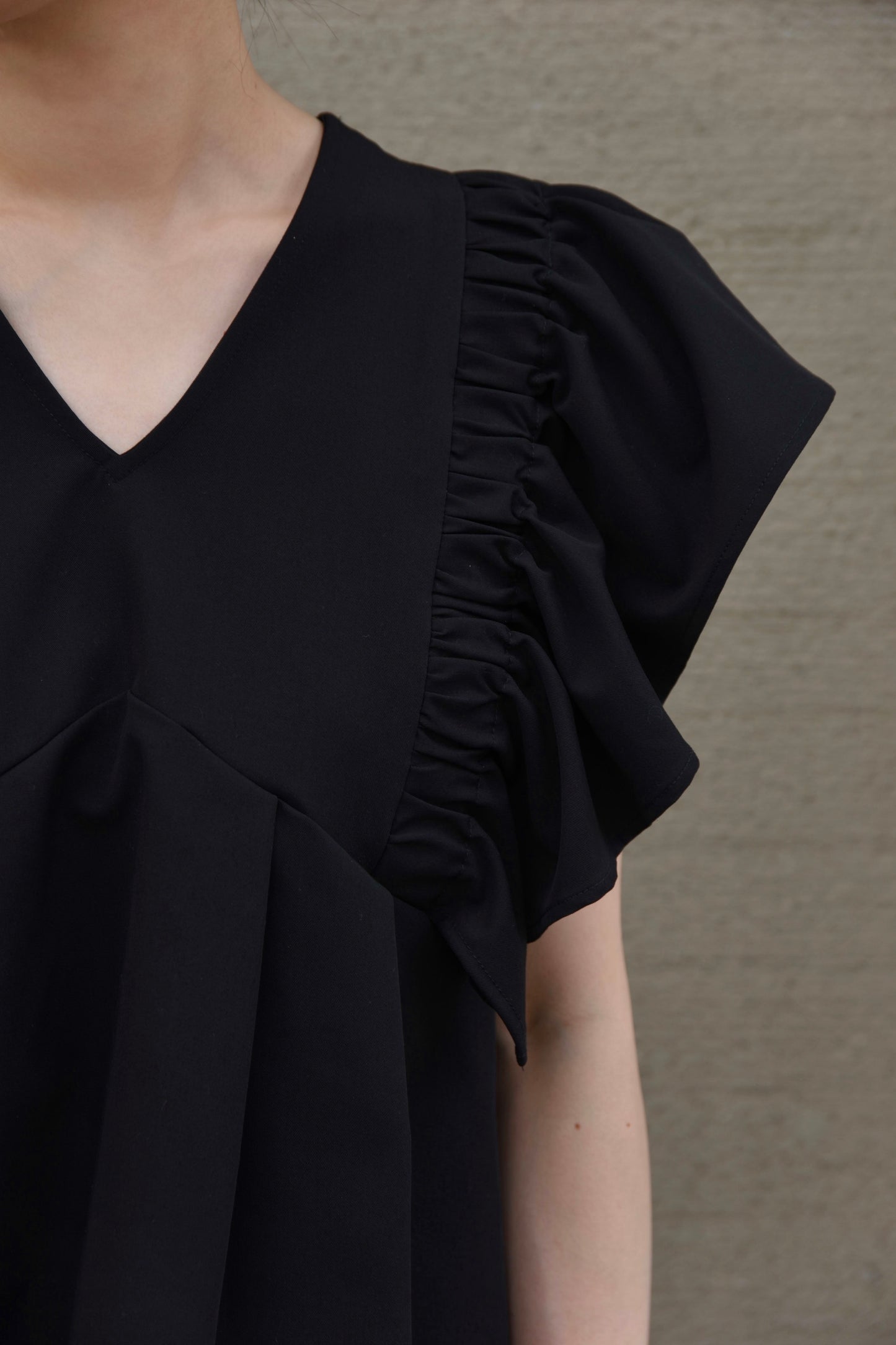 v neck shoulder frill blouse