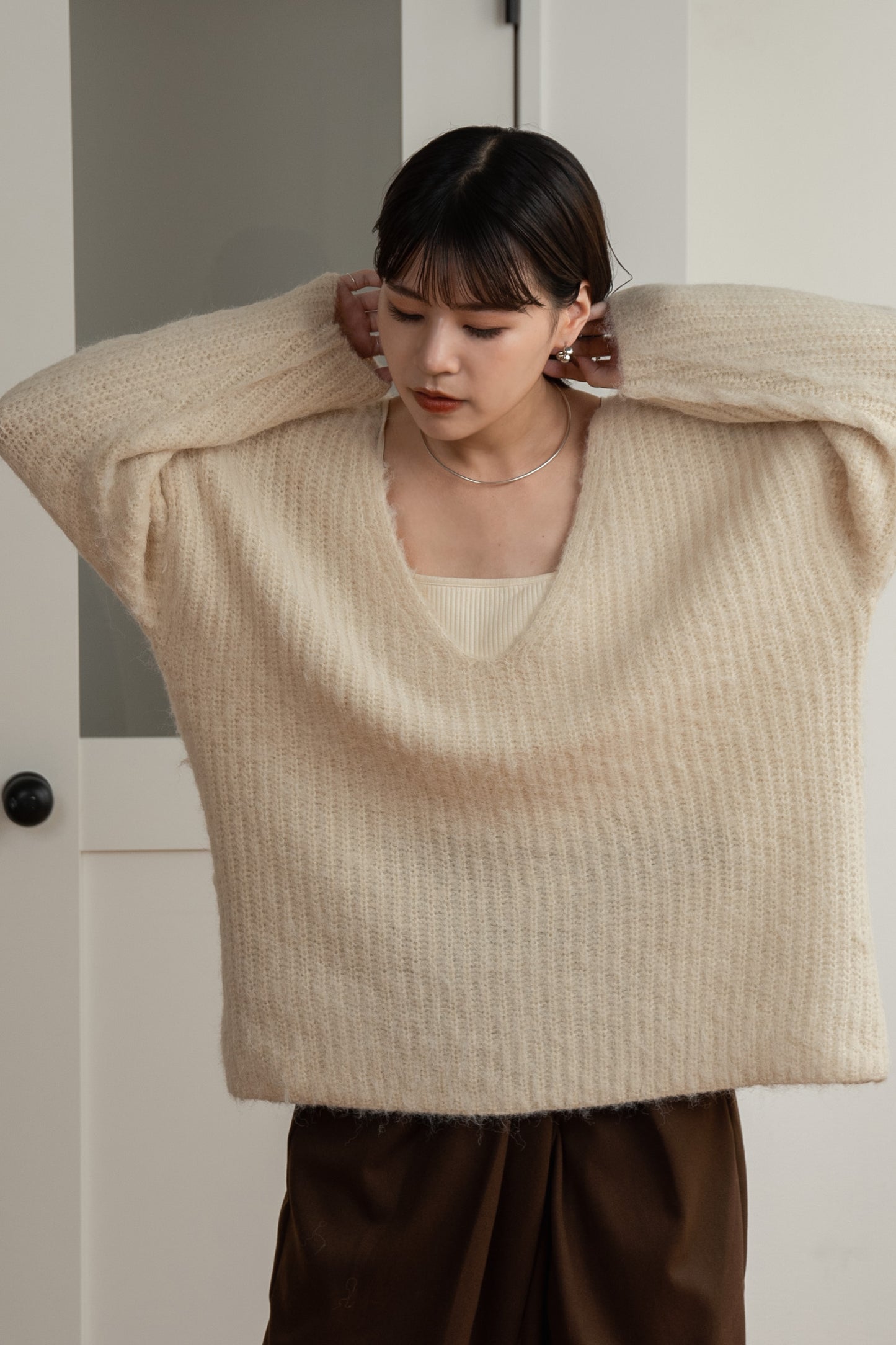 shaggy deep v neck knit
