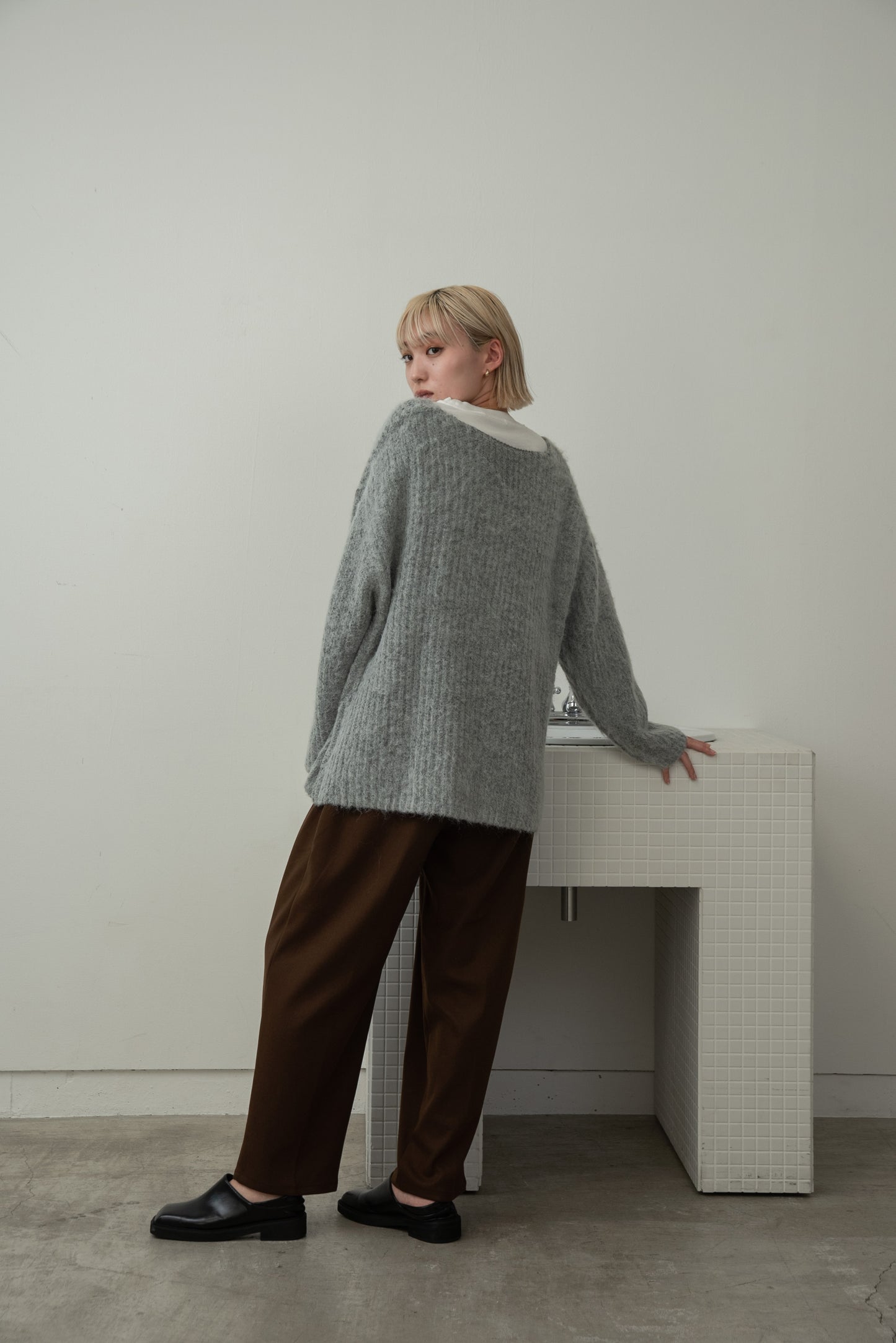 shaggy deep v neck knit