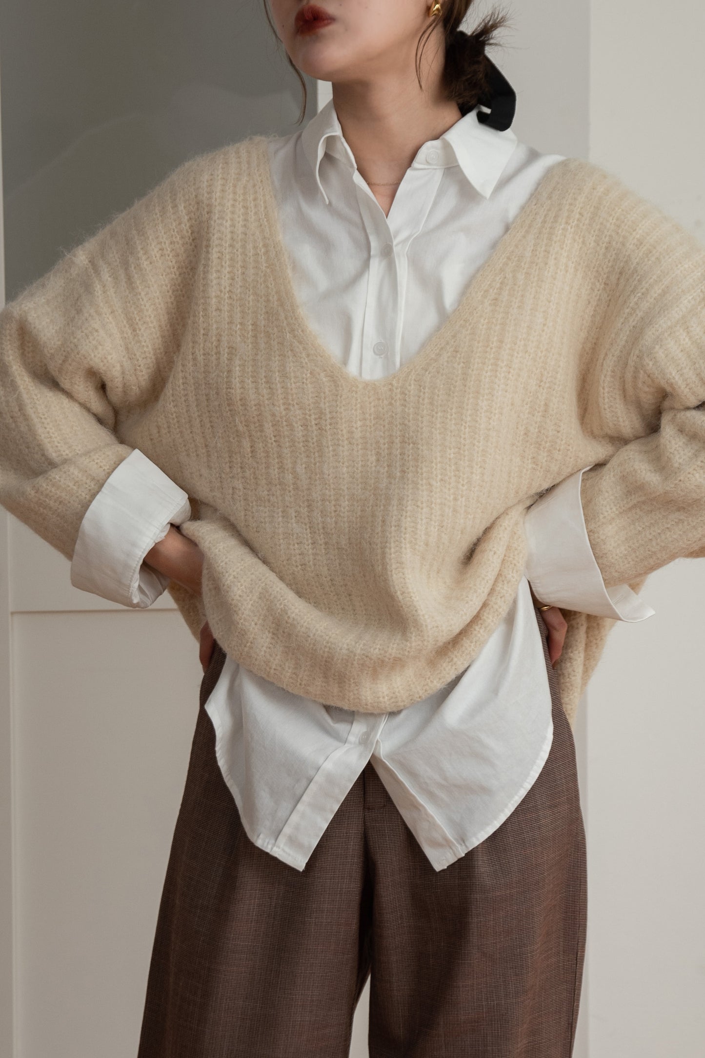 shaggy deep v neck knit