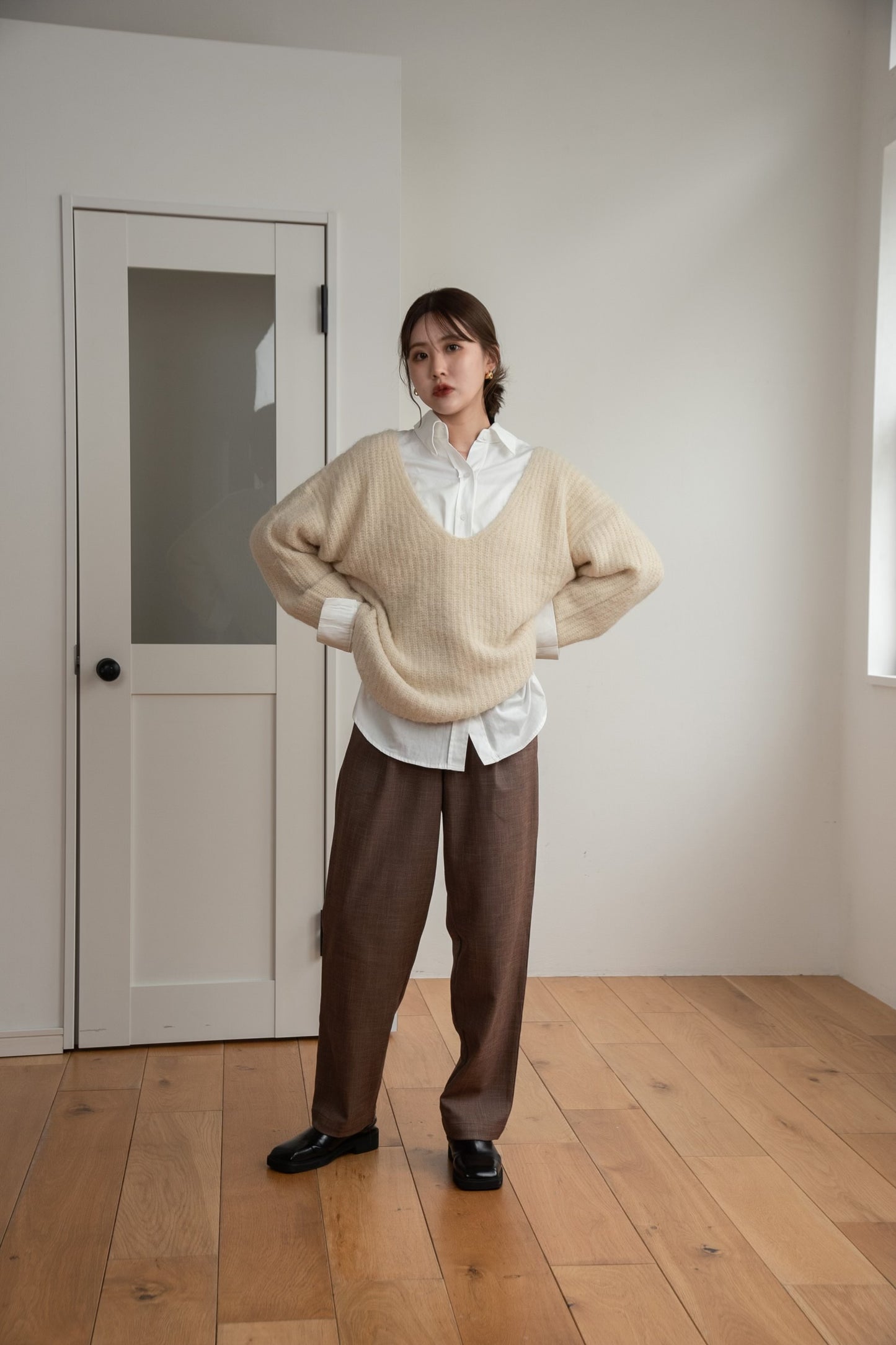 shaggy deep v neck knit
