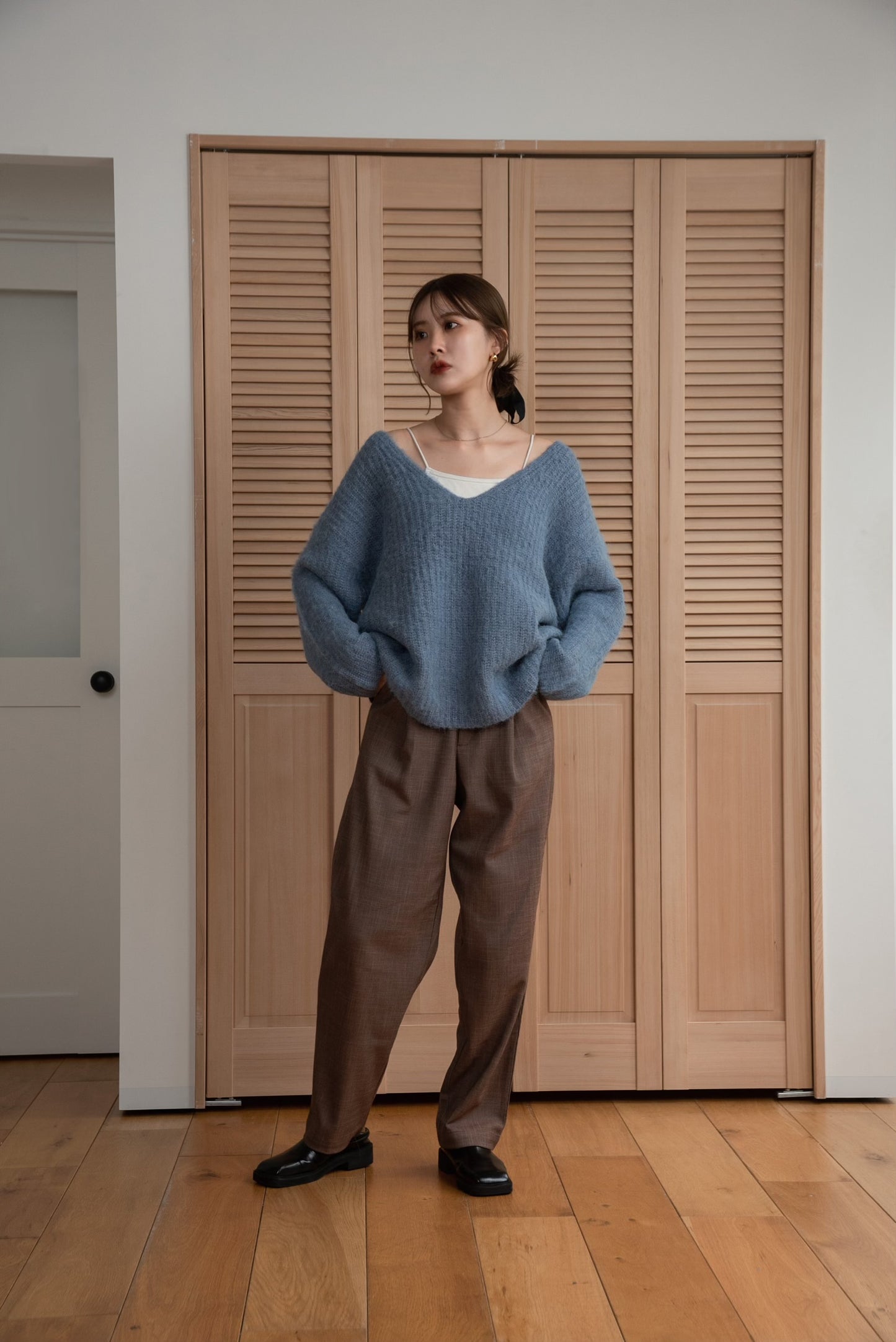 shaggy deep v neck knit