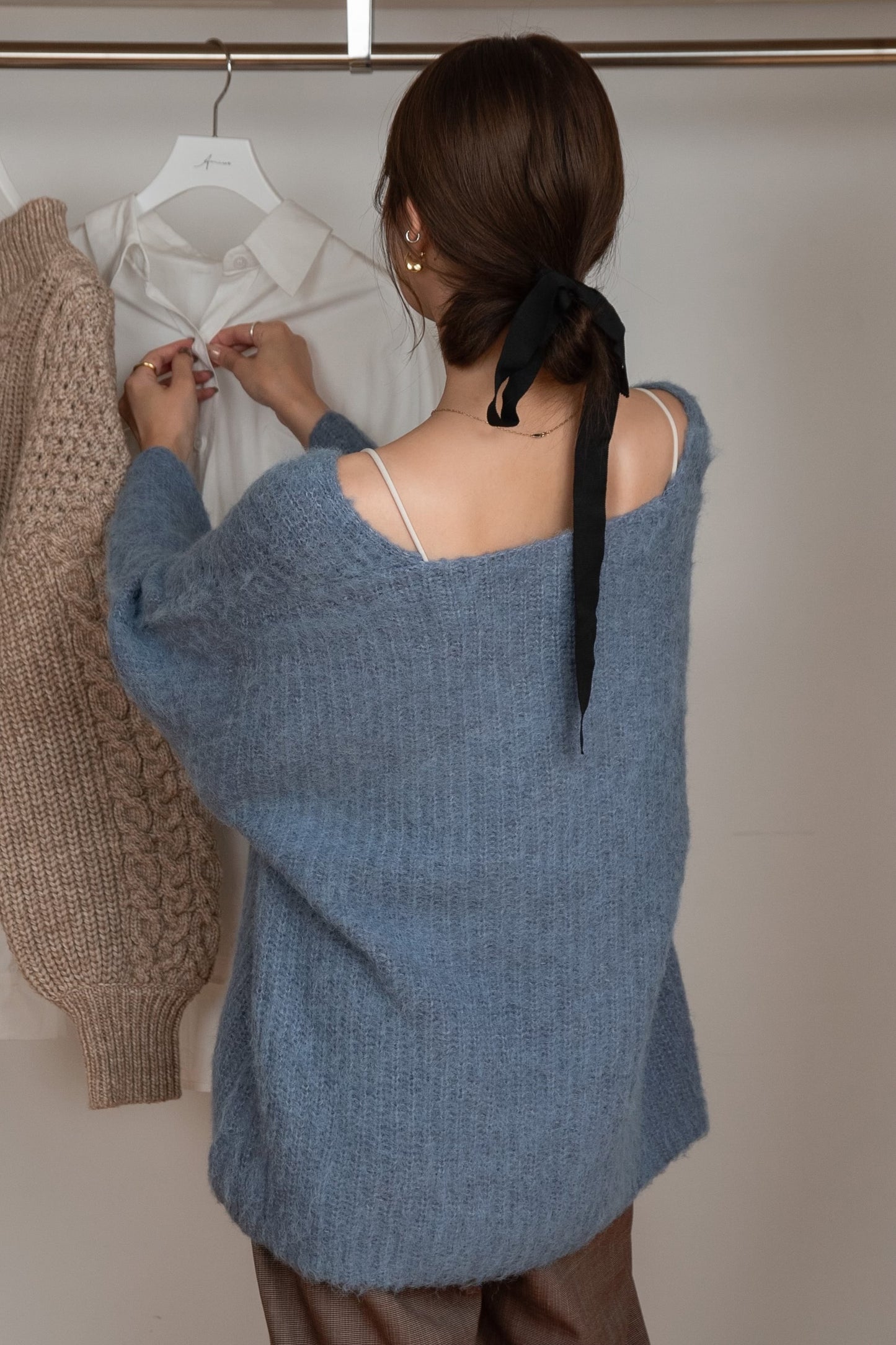 shaggy deep v neck knit