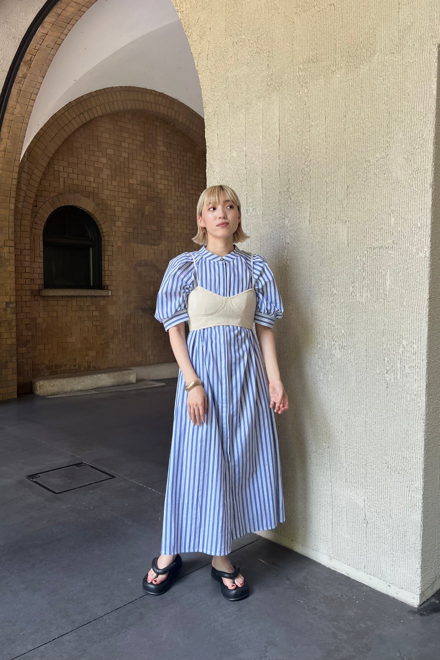 stripe shoulder tuck shirt ops