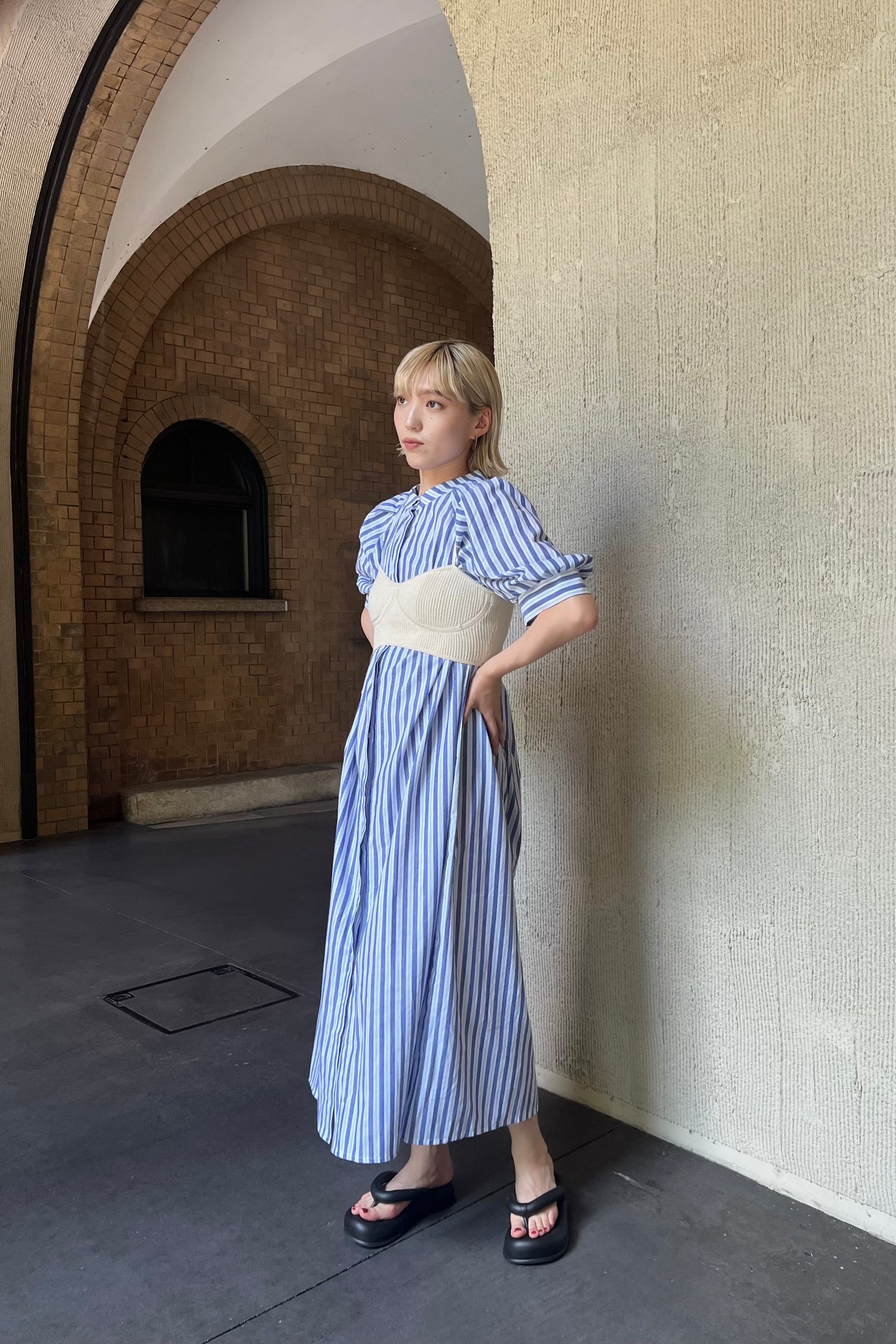 stripe shoulder tuck shirt ops