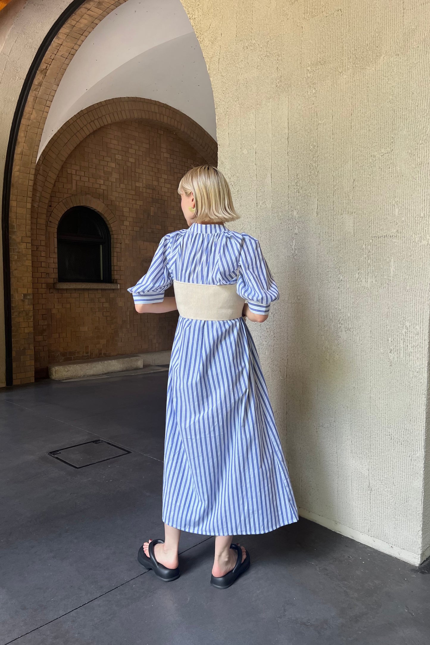 stripe shoulder tuck shirt ops