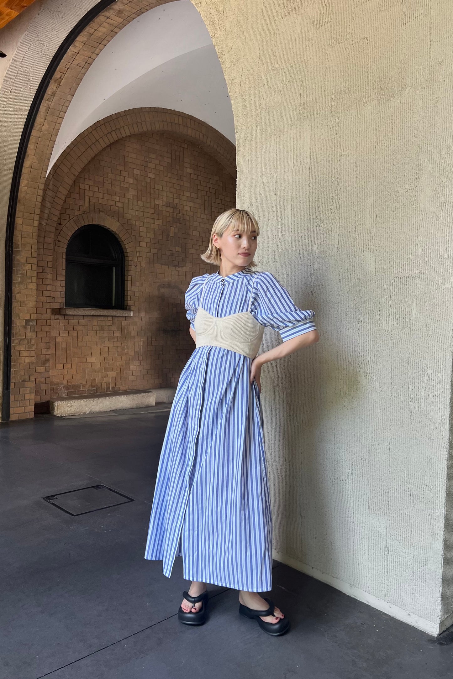 stripe shoulder tuck shirt ops