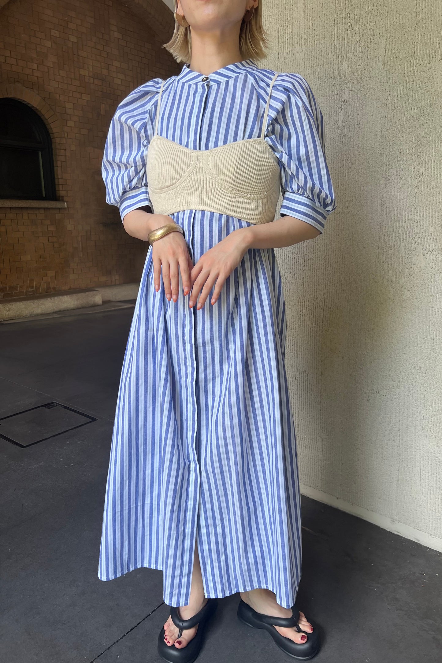 stripe shoulder tuck shirt ops