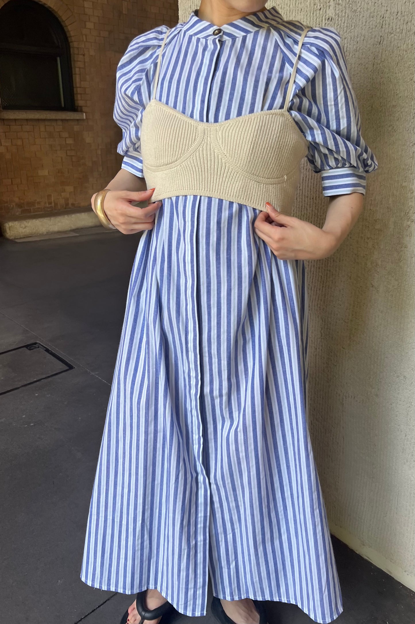 stripe shoulder tuck shirt ops