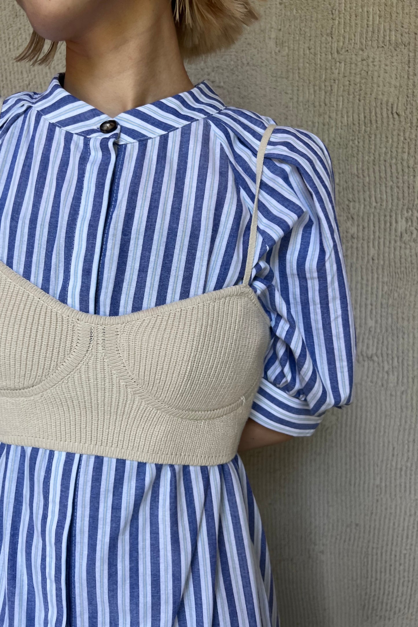 stripe shoulder tuck shirt ops