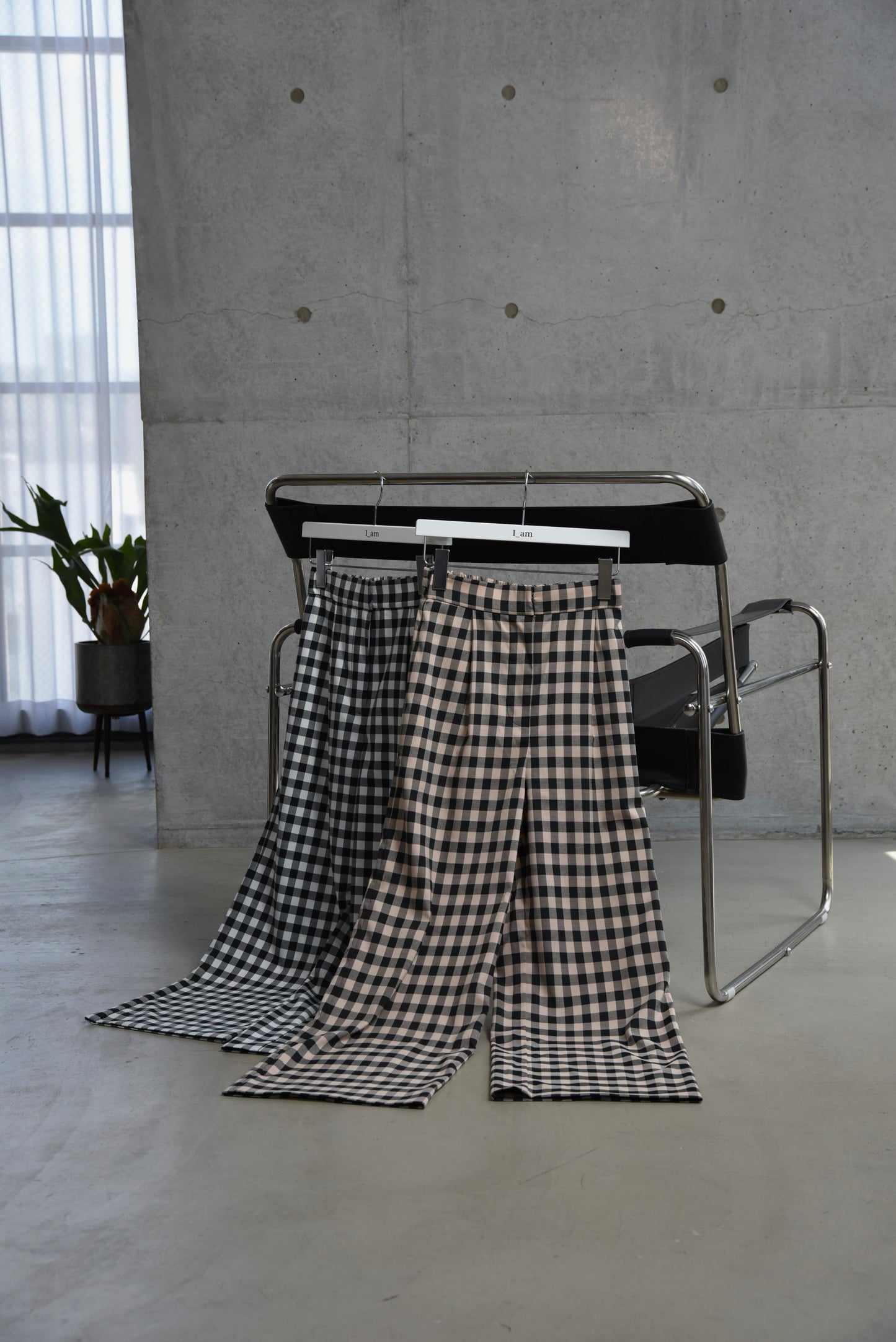 gingham check straight tuck pants
