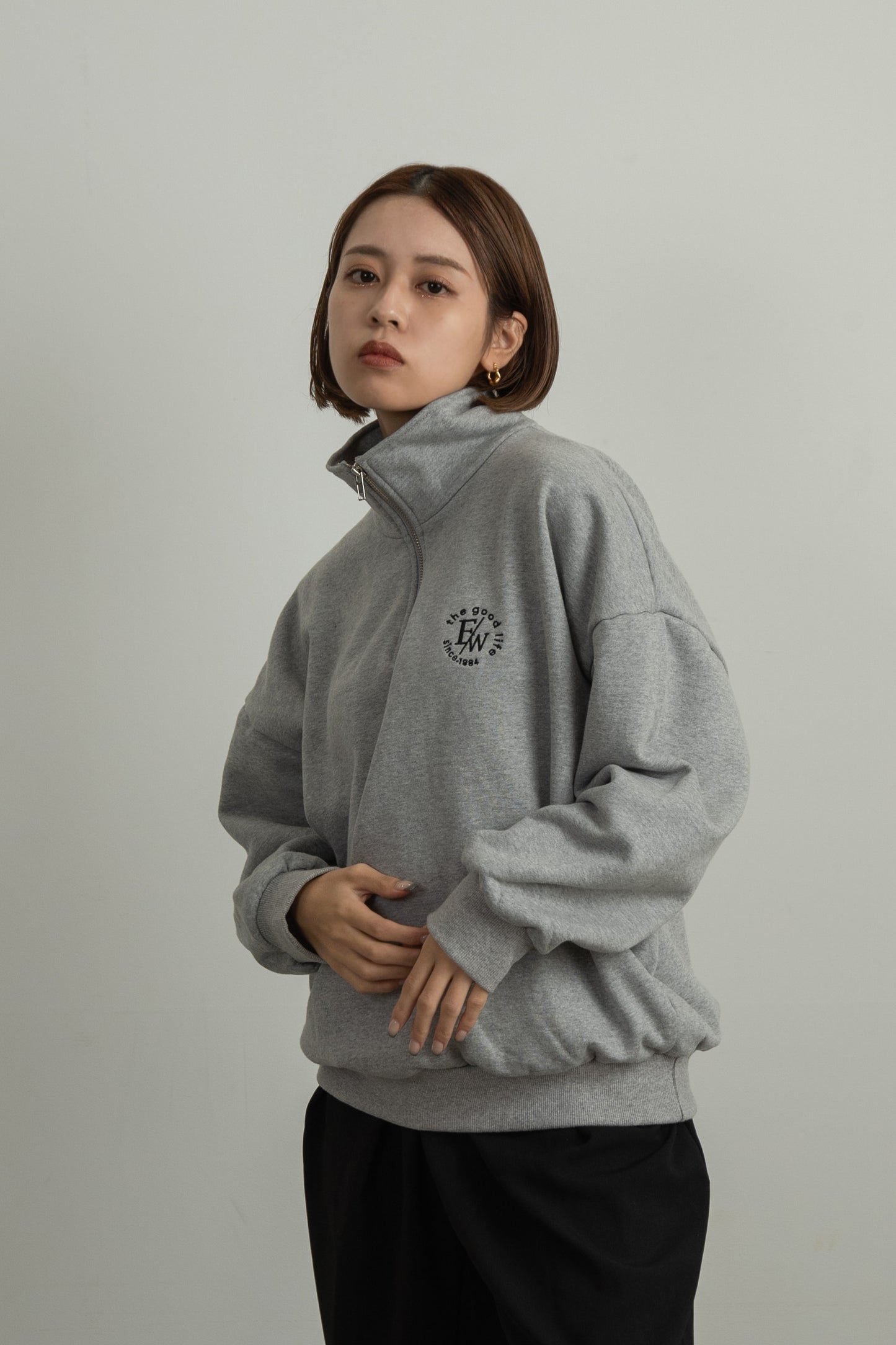 half zip loose sweat