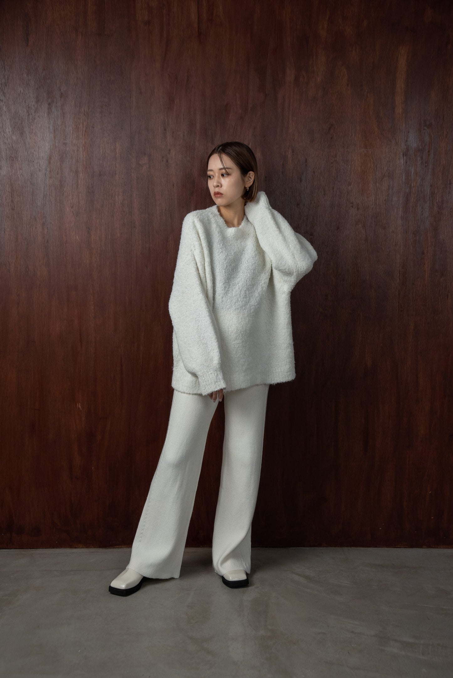 boucle crew neck pullover