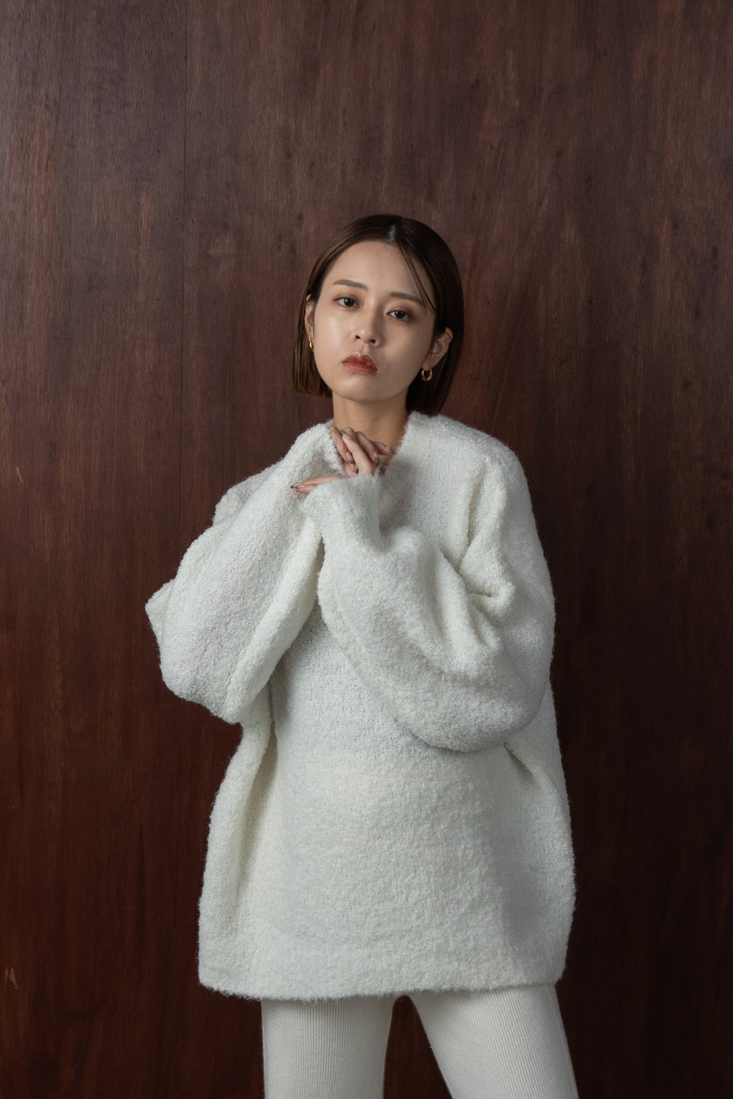 boucle crew neck pullover