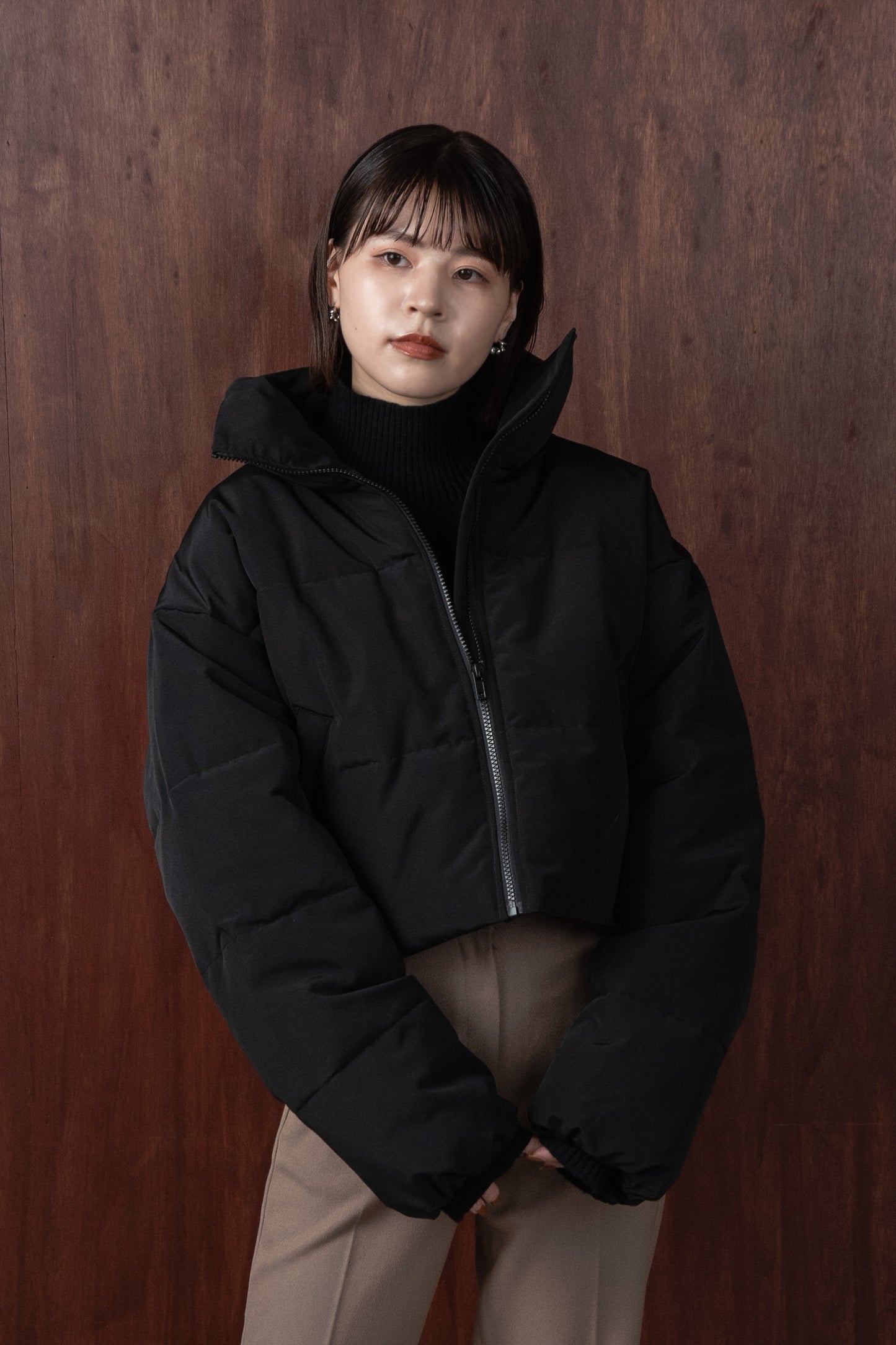 stand collar fiber down short jacket