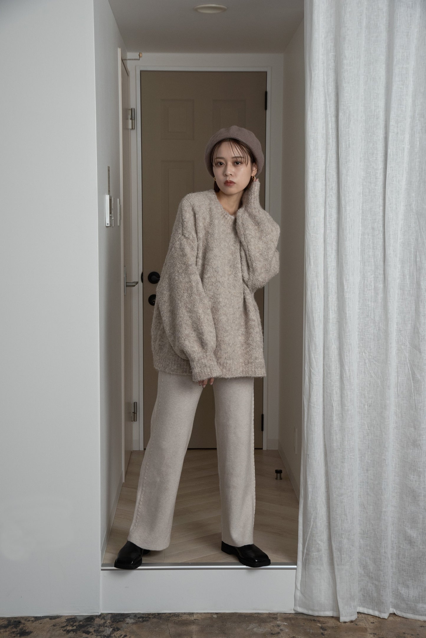 boucle crew neck pullover