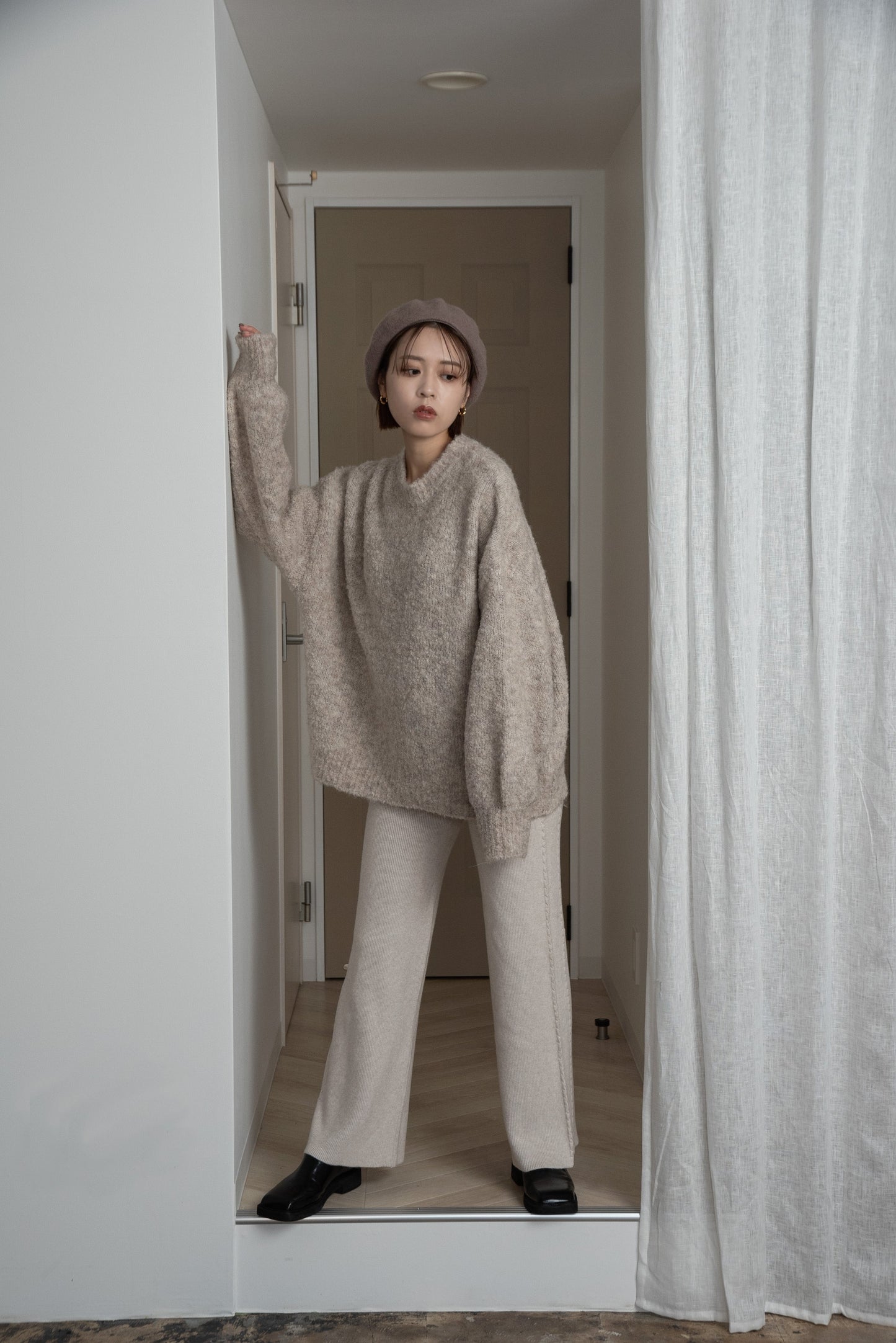 boucle crew neck pullover