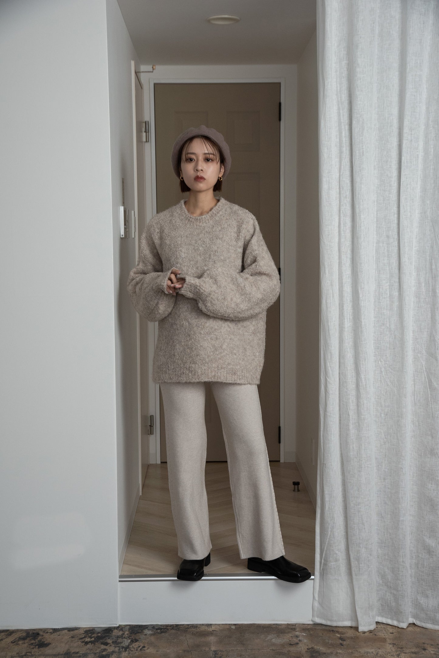 boucle crew neck pullover