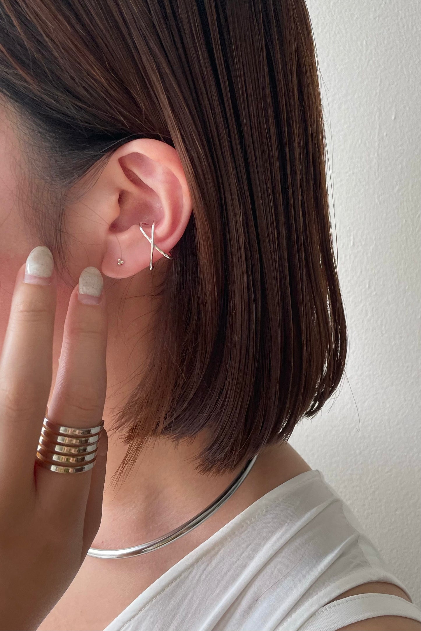 cross line ear cuff【Silver】