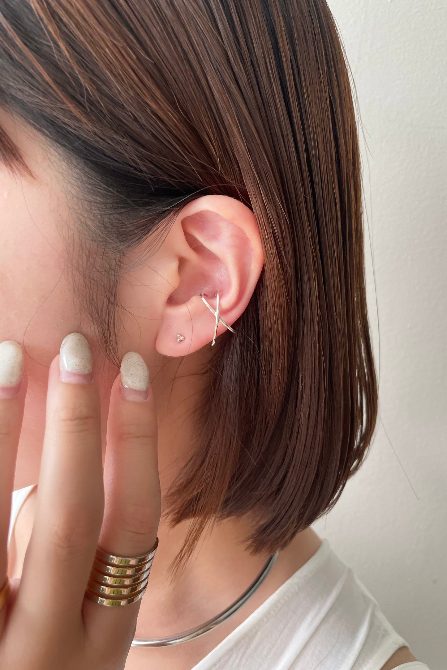 cross line ear cuff【Silver】