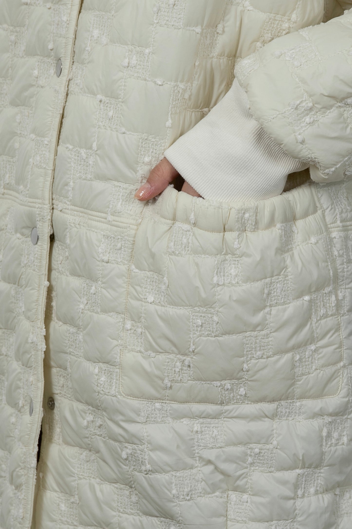 collarless square embroidery quilting coat