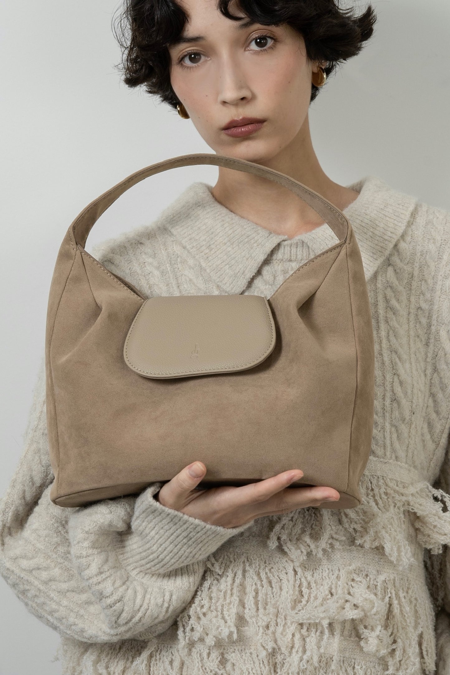 brushed material flap point bag