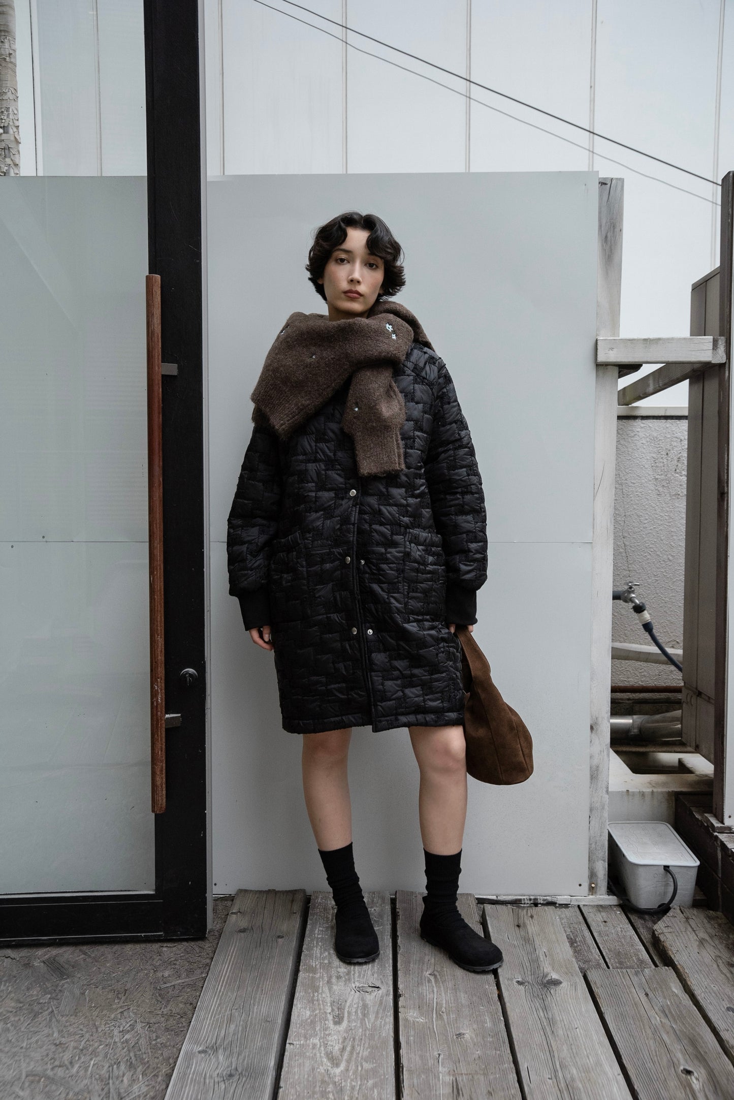 collarless square embroidery quilting coat