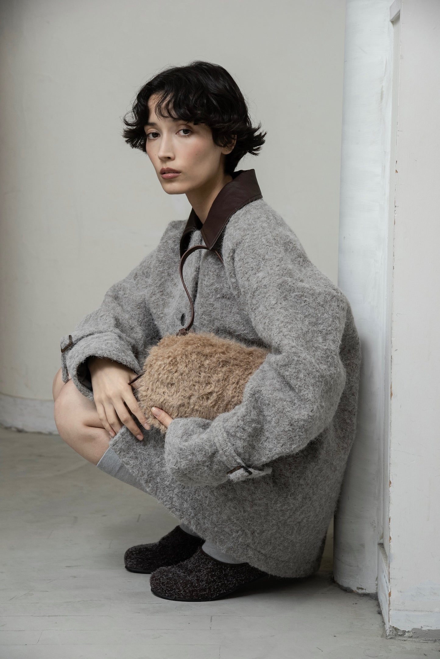 different material fluffy coat