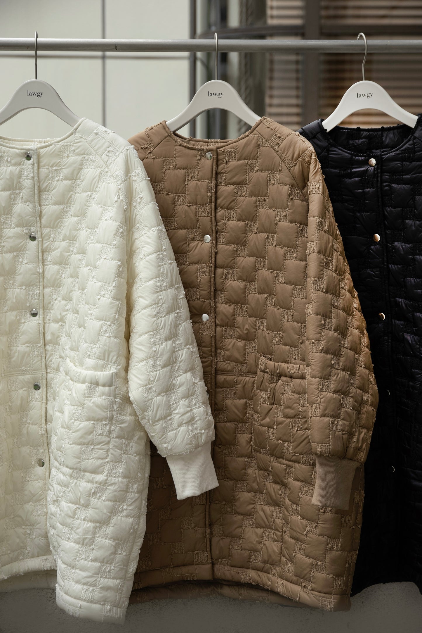 collarless square embroidery quilting coat