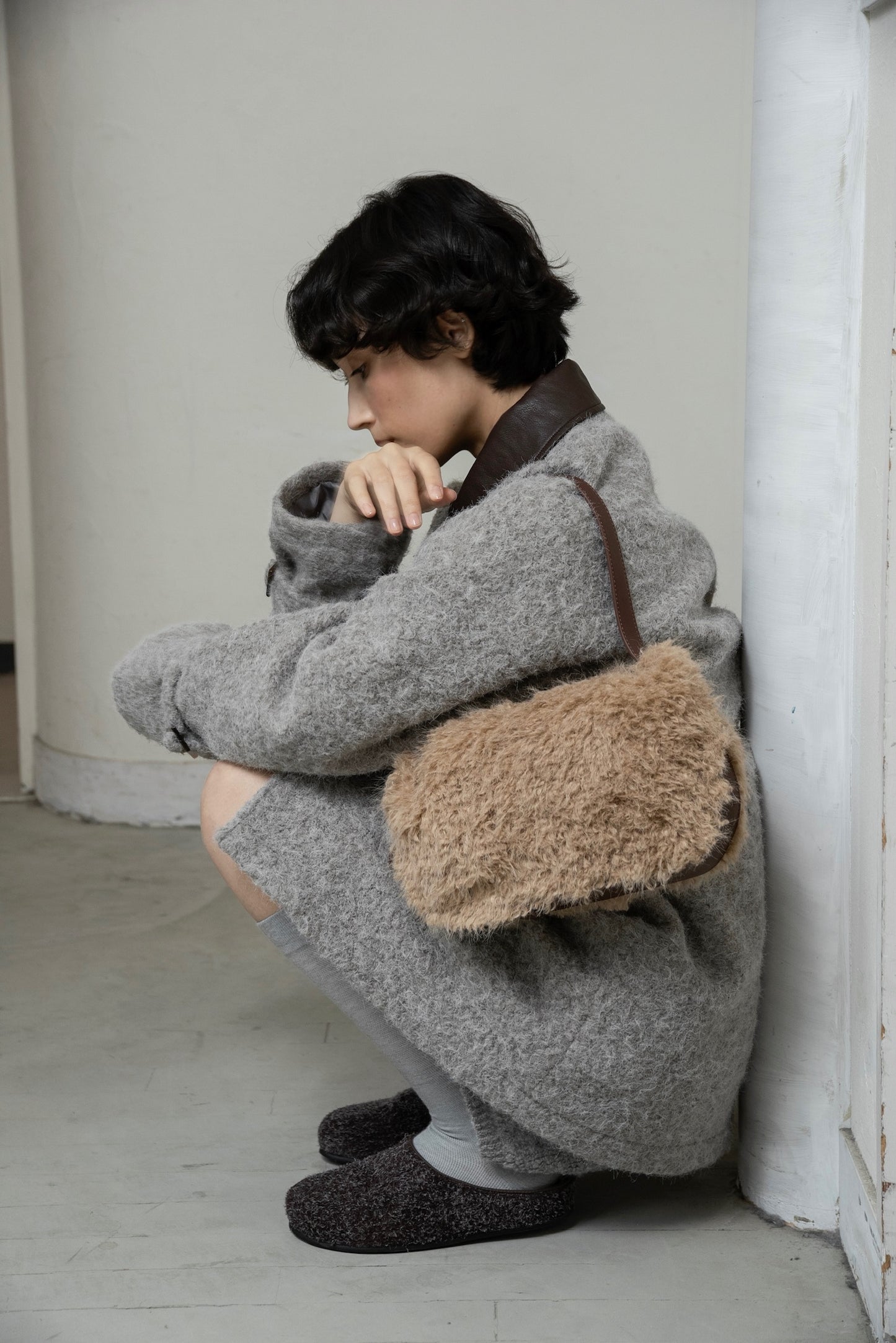 different material fluffy coat