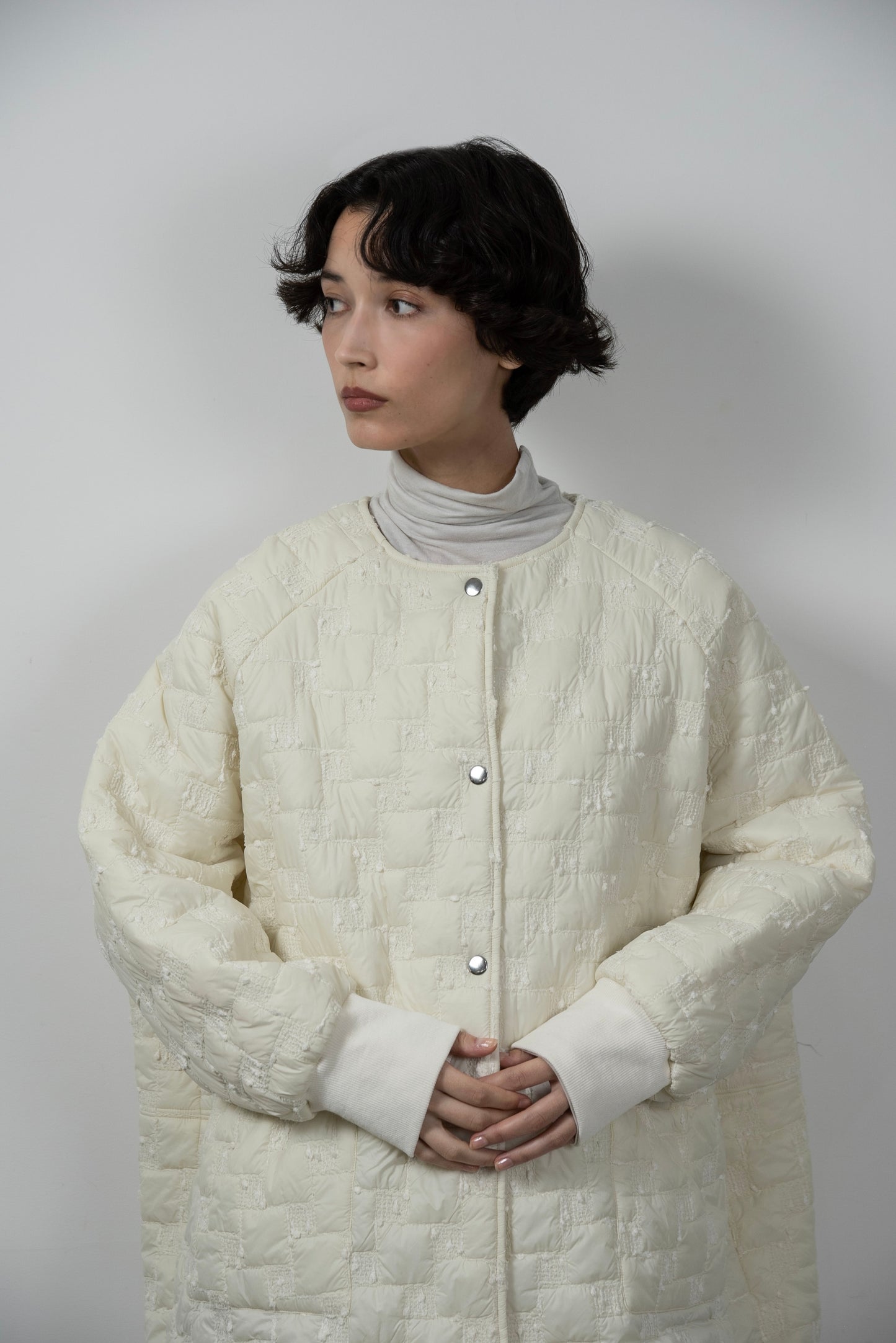 collarless square embroidery quilting coat