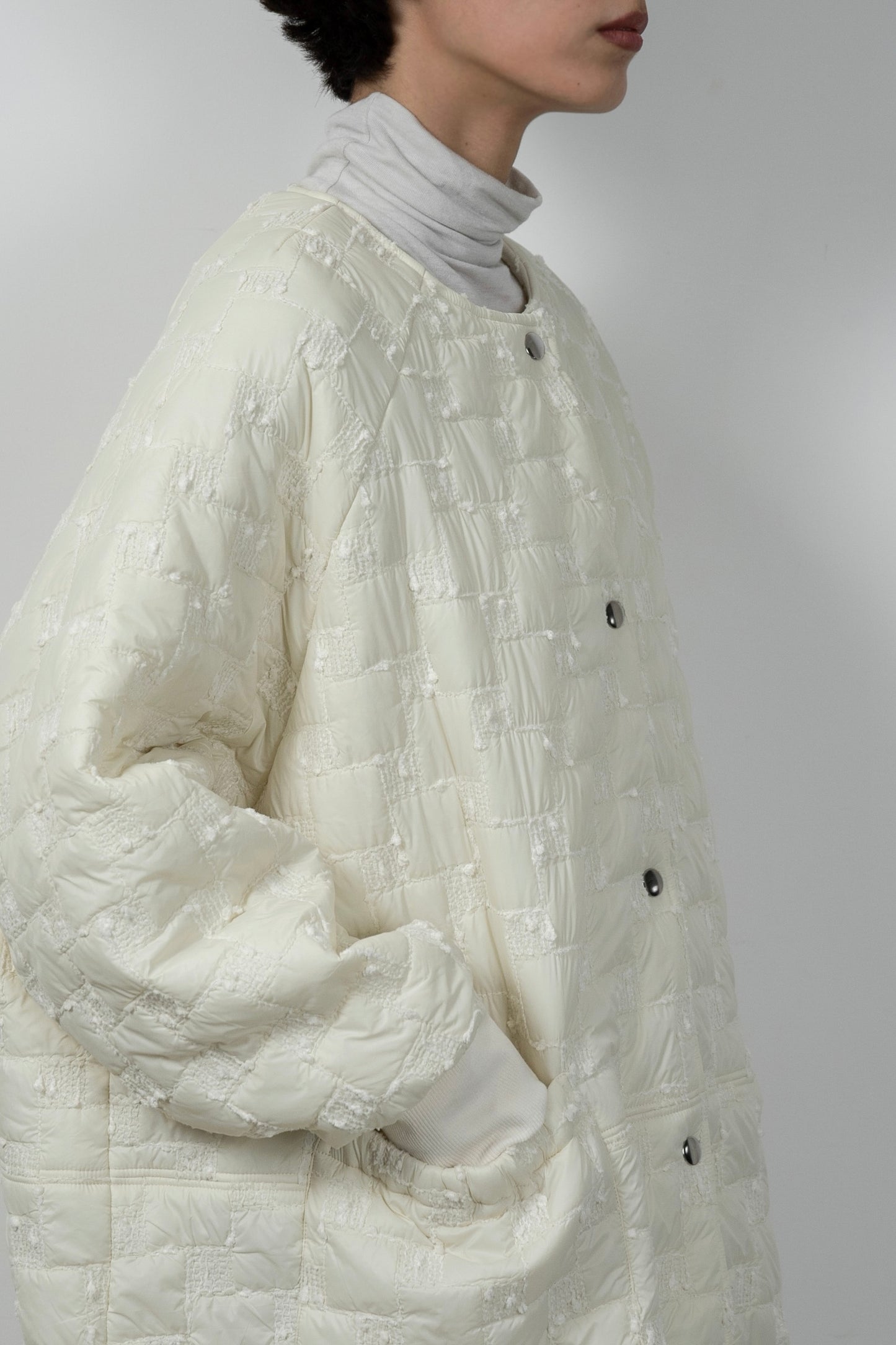 collarless square embroidery quilting coat