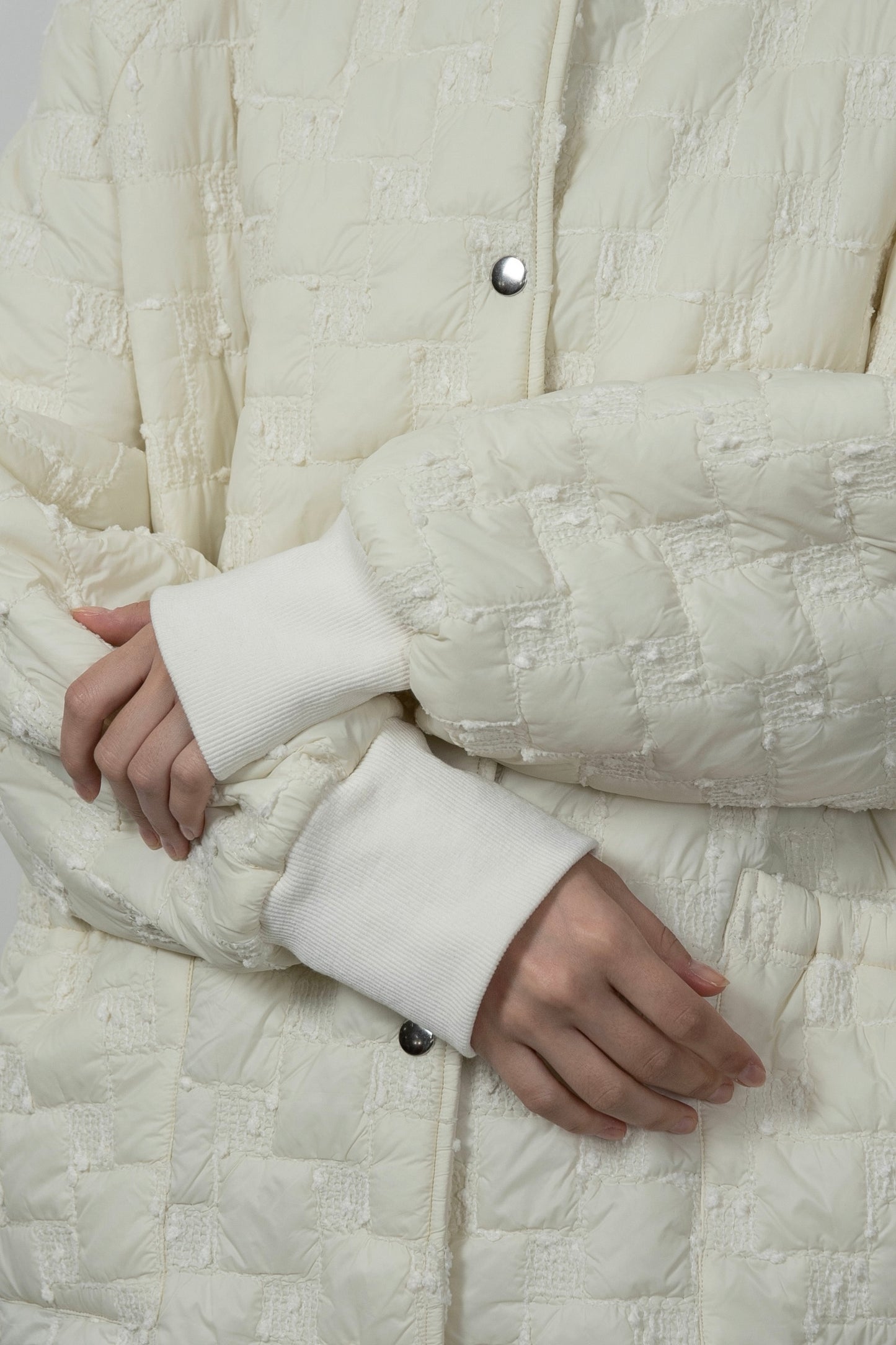 collarless square embroidery quilting coat