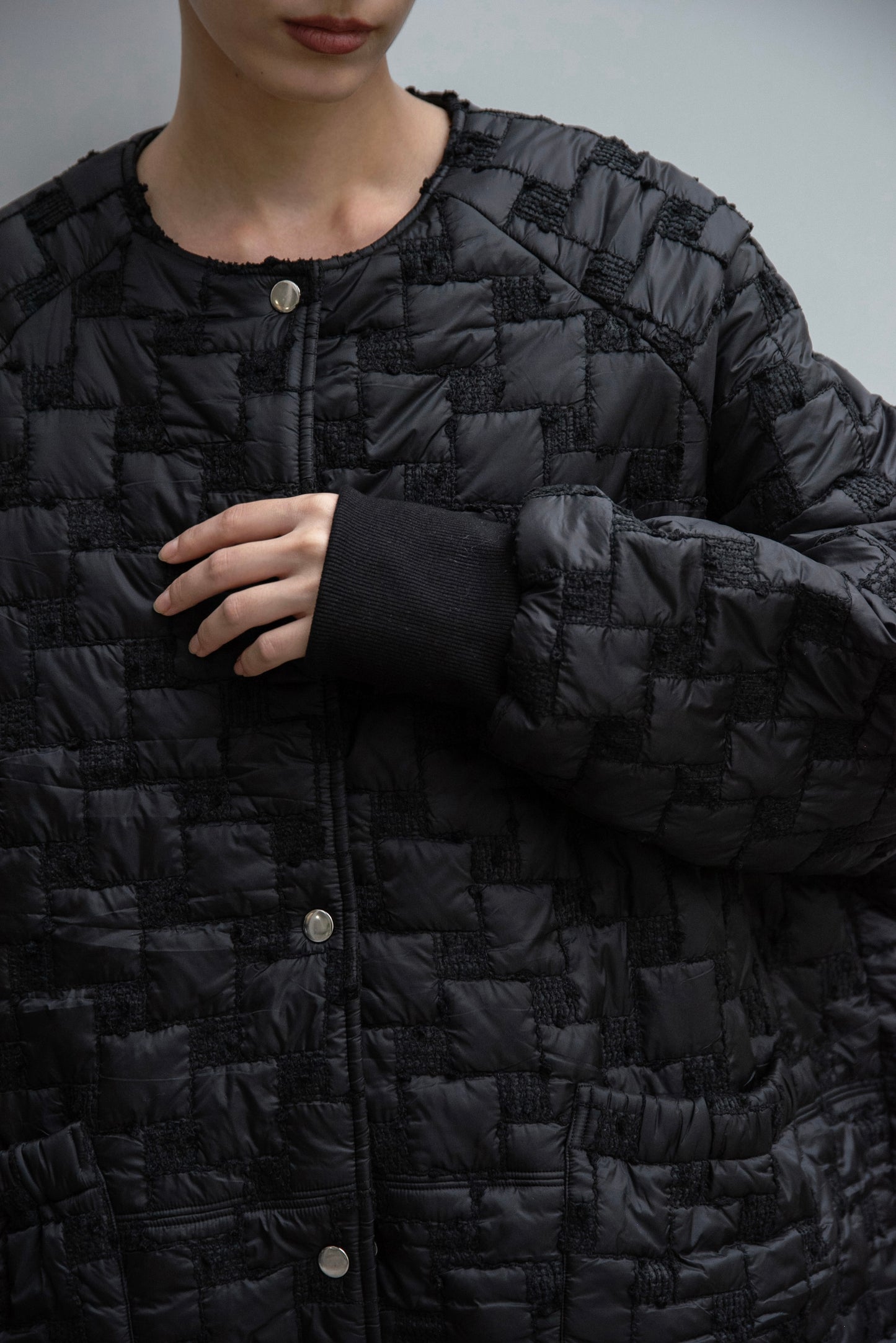 collarless square embroidery quilting coat