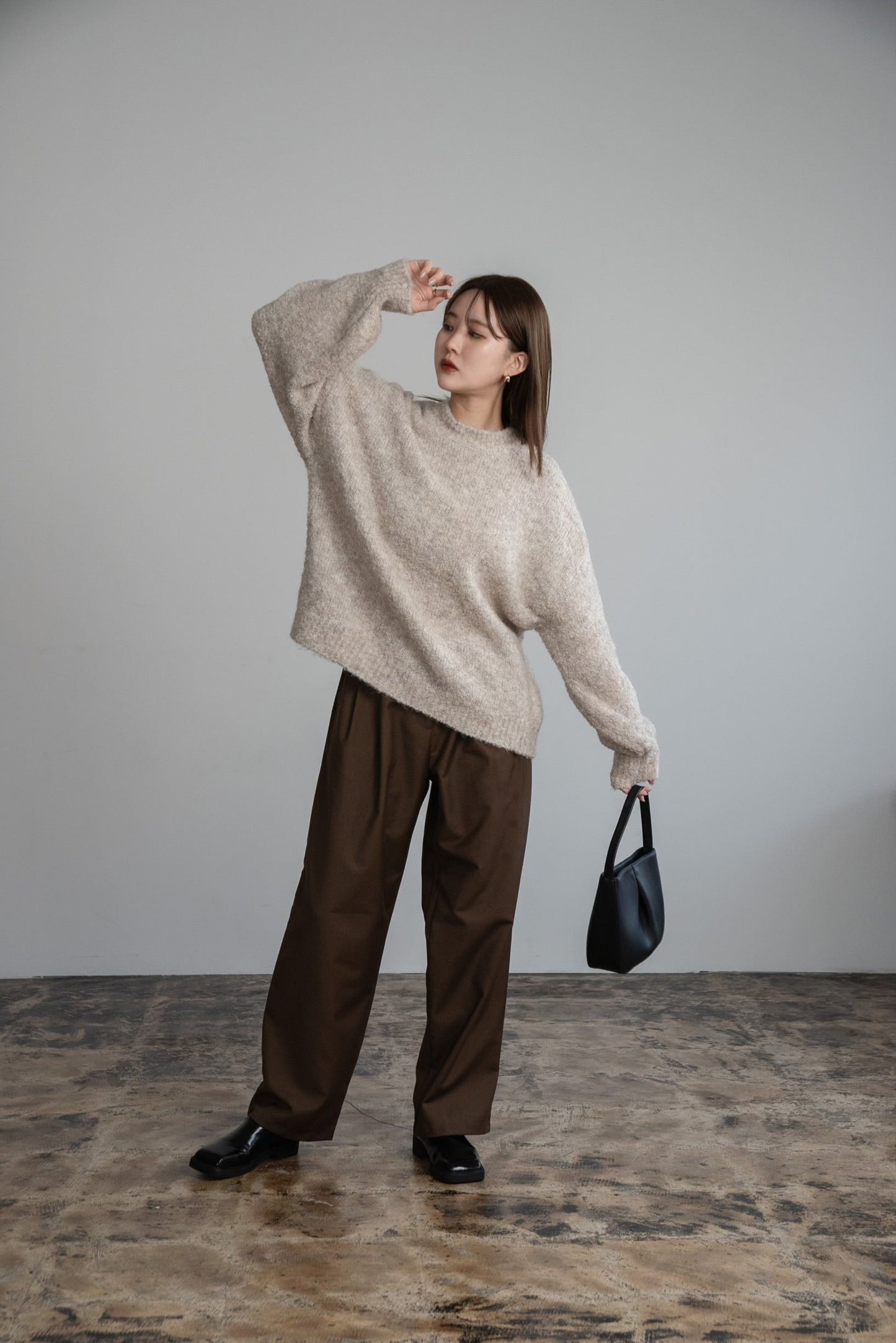 boucle crew neck pullover