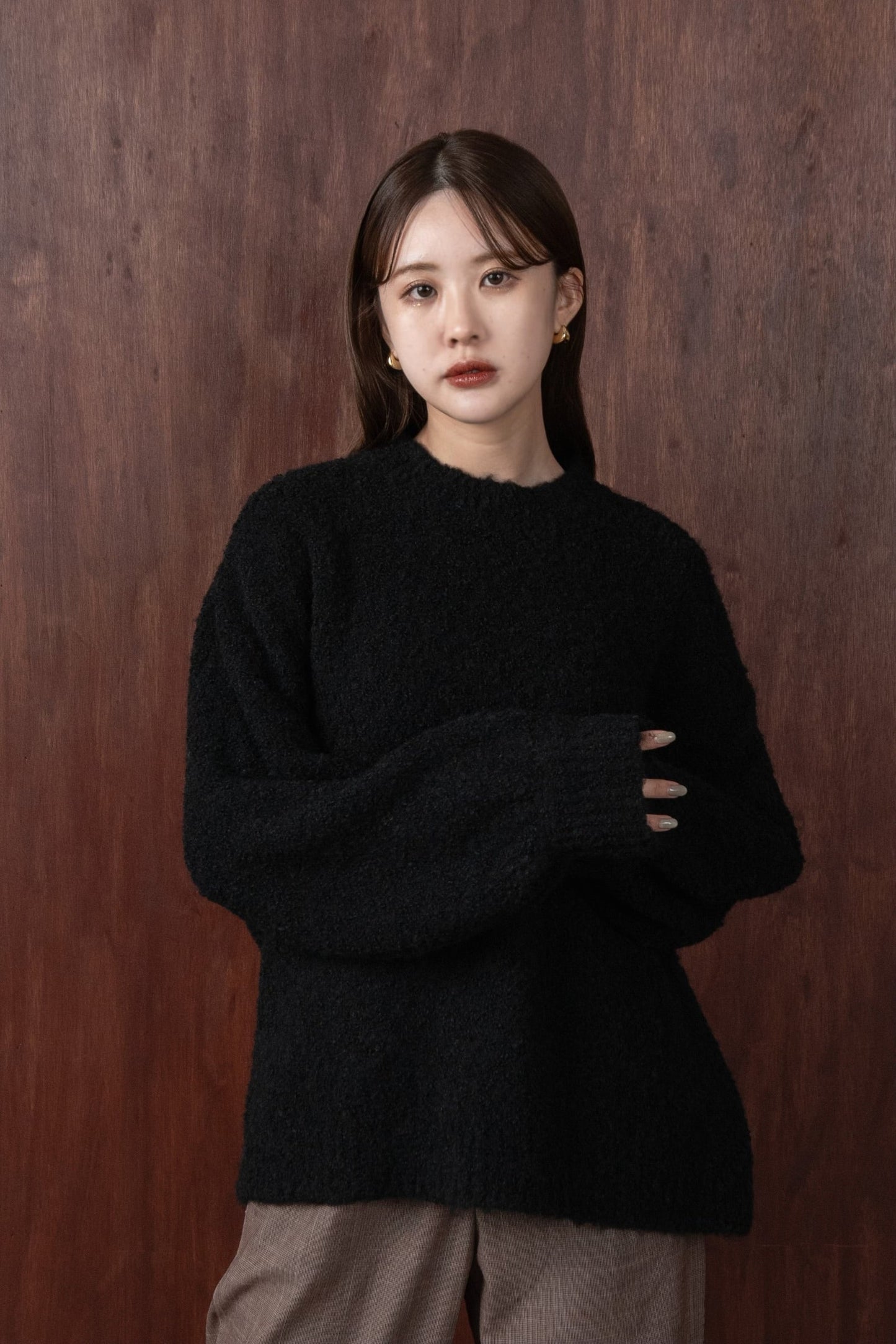 boucle crew neck pullover