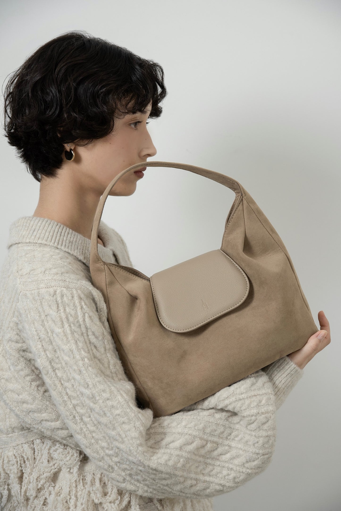 brushed material flap point bag