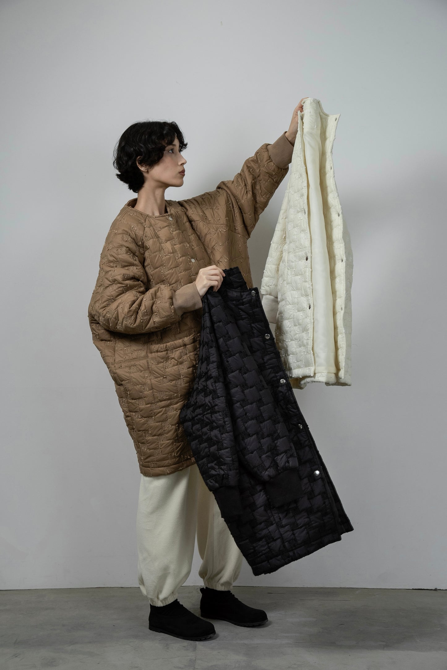 collarless square embroidery quilting coat