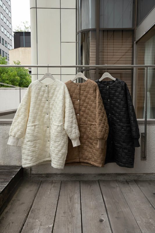 collarless square embroidery quilting coat