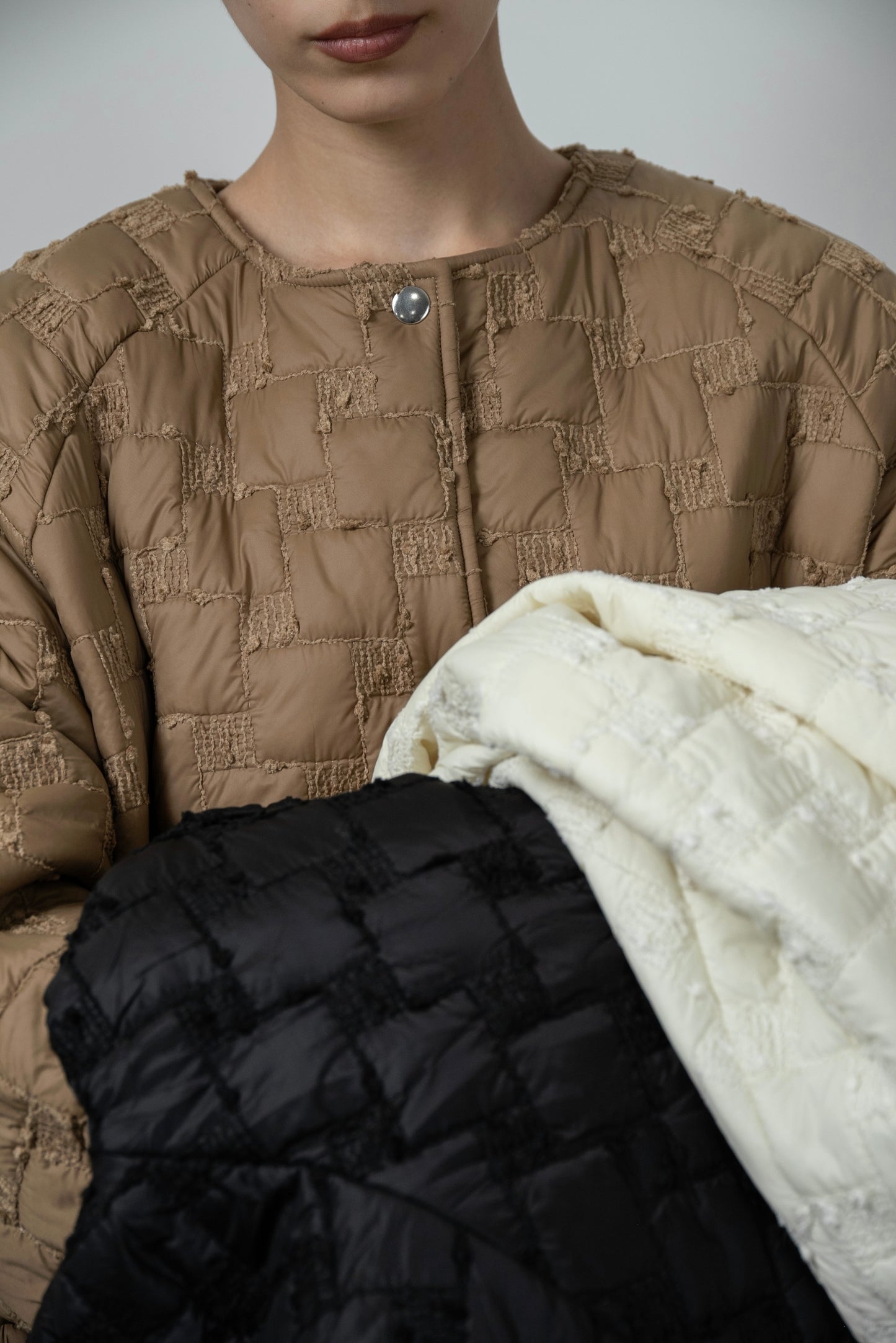 collarless square embroidery quilting coat