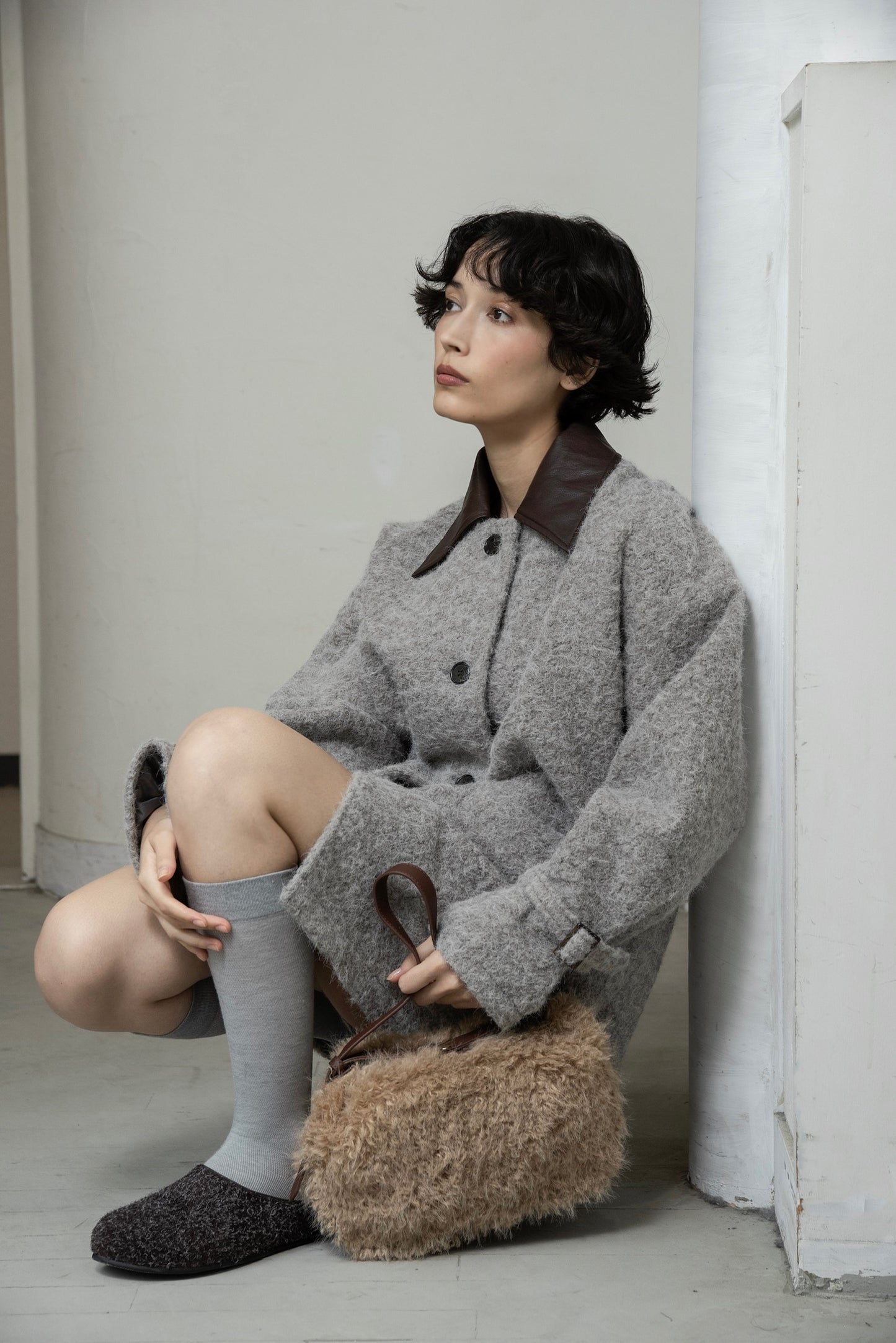 different material fluffy coat